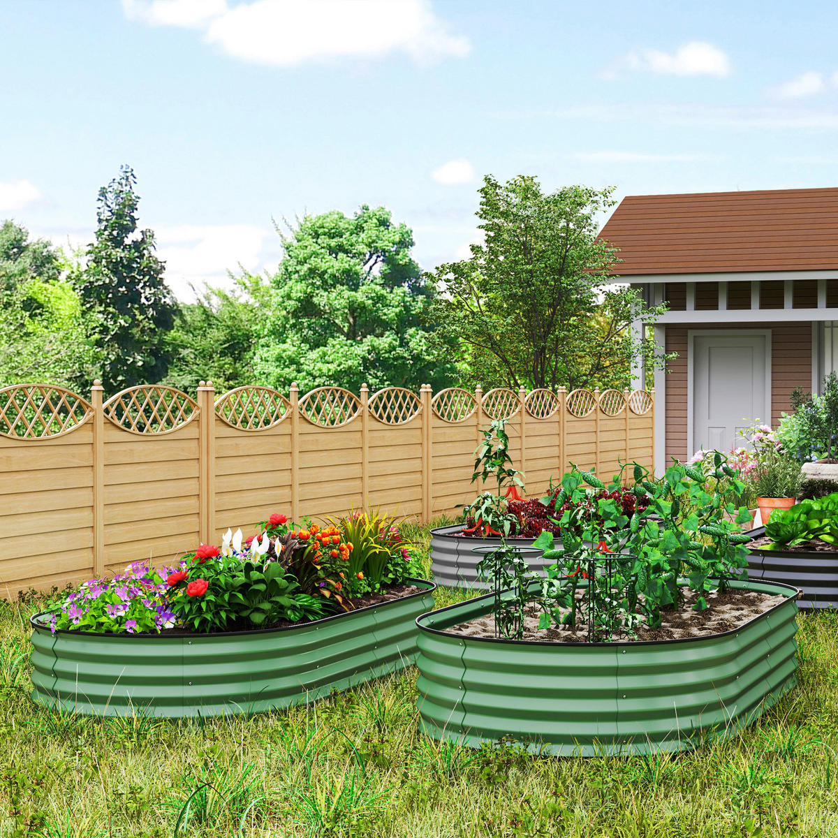 Outsunny Hochbeet 2er Set grün Stahl B/H/L: ca. 93x30x181 cm Hochbeet 2er Set - grün (181,00/93,00/30,00cm) - Outsunny