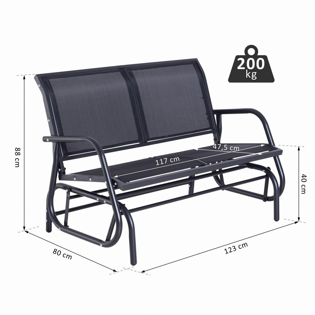 HOMCOM Schaukelbank schwarz Stahl B/H/L: ca. 123x88x80 cm Schaukelbank - schwarz (80,00/123,00/88,00cm) - HOMCOM