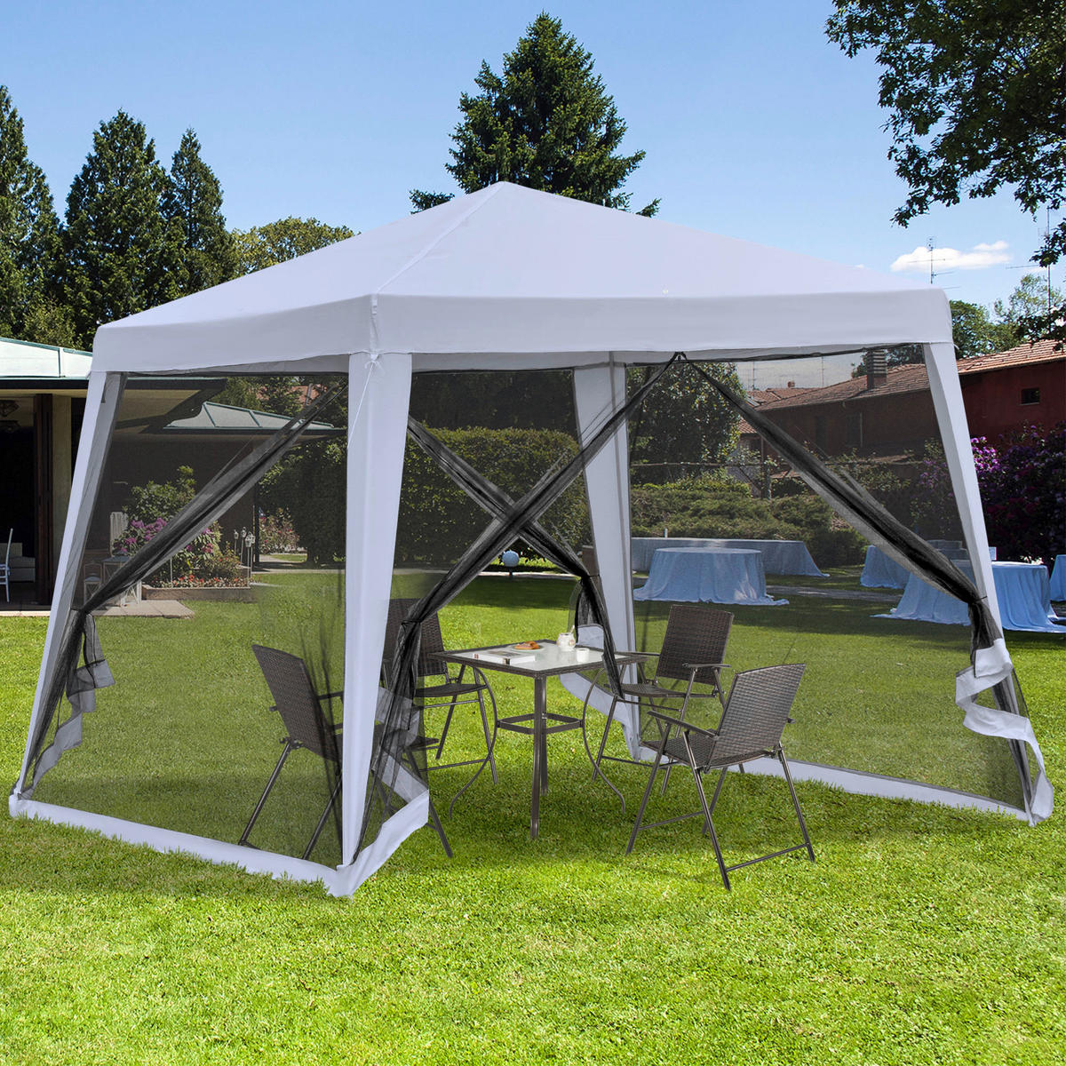 Outsunny Pavillon grau Stahl B/H/L: ca. 300x245x300 cm Pavillon - grau (300,00/300,00/245,00cm) - Outsunny