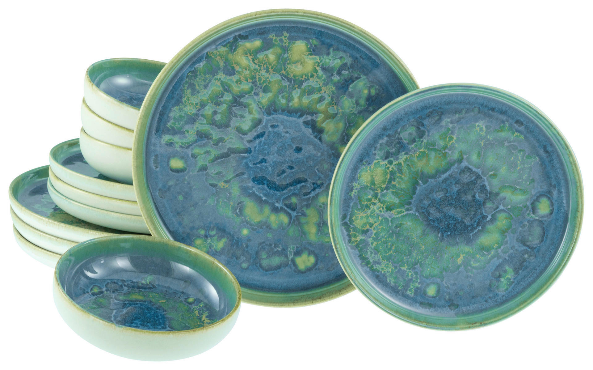 CreaTable Tafelservice Yuki grün Steinzeug 12 tlg. Yuki - blau/grün - CreaTable
