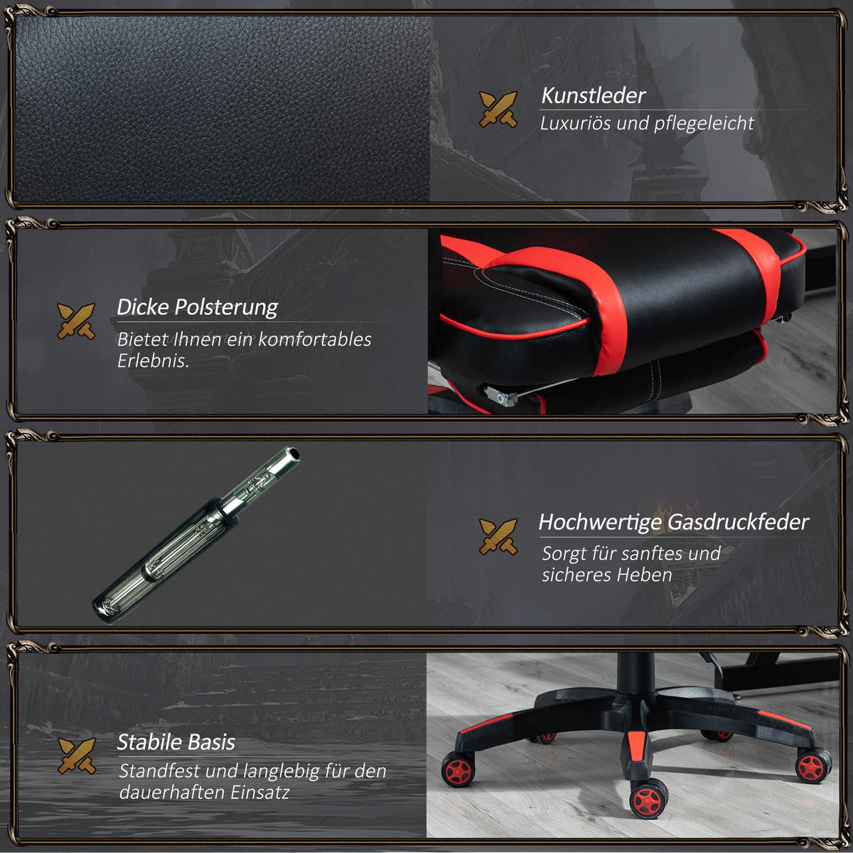 Gaming-Sessel 921-120RD rot schwarz 921-120RD - rot/schwarz (65,00/114,00/64,00cm) - Vinsetto