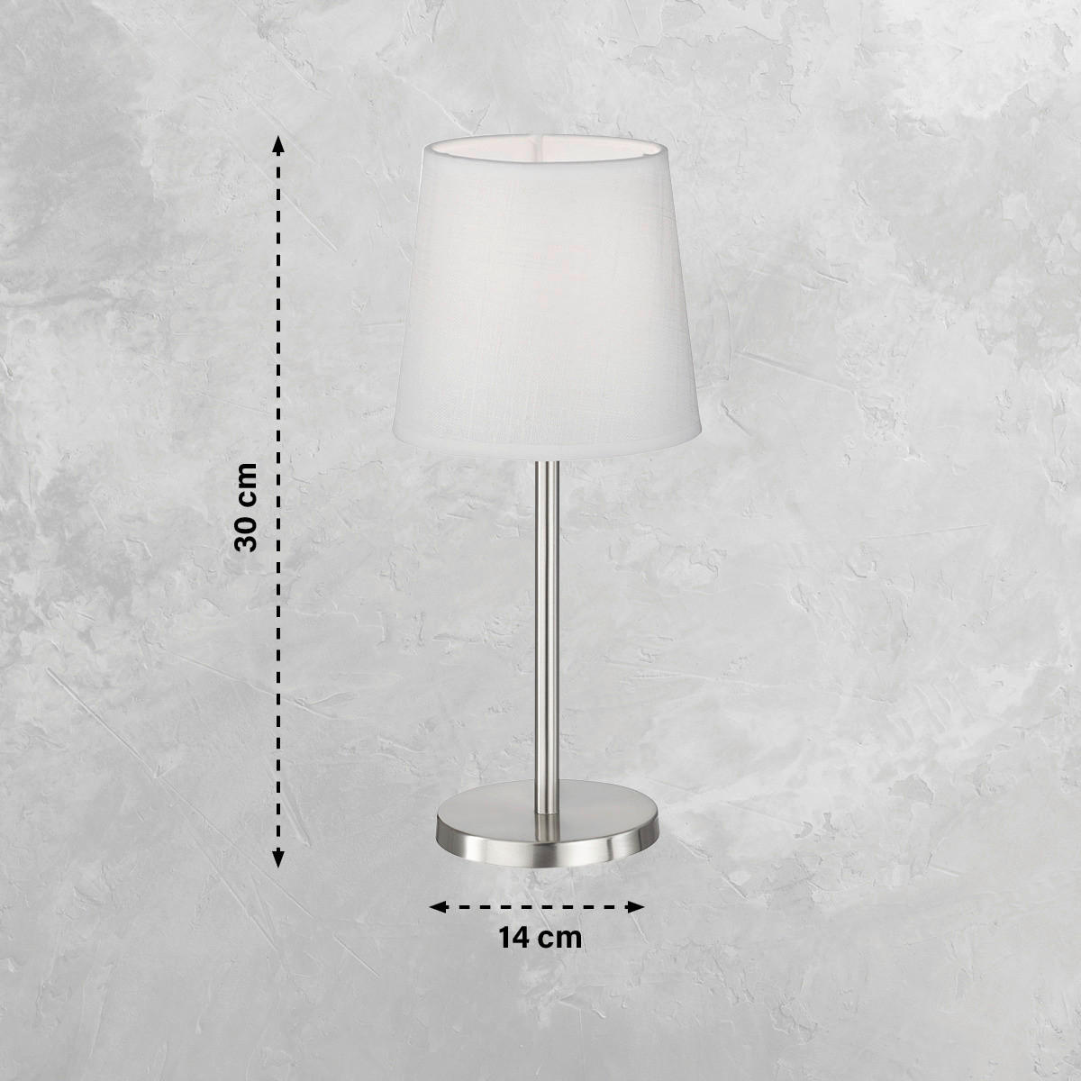 easy! by FHL Tischleuchte 850103 Eve nickel matt weiß Textil Metall H/D: ca. 30x14 cm E14 1 Brennstellen Eve - weiß/nickel matt (14,00/30,00cm) - easy! by FHL