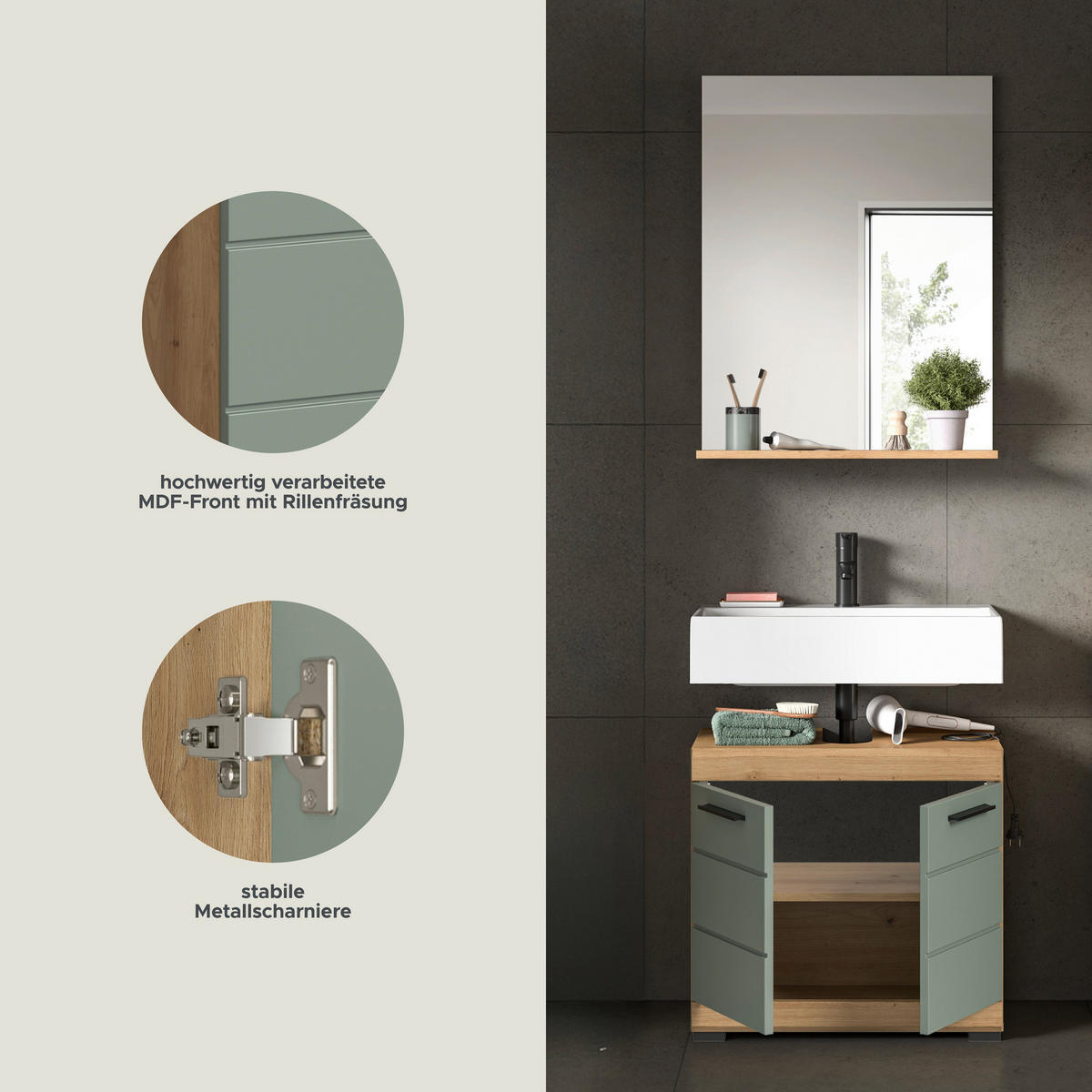 Badezimmer-Set Scout Eiche Artisan Nachbildung salbei Nachbildung B/H/T: ca. 60x191x34 cm Scout - Eiche/salbei (60,00/191,00/34,00cm) - xonox.home