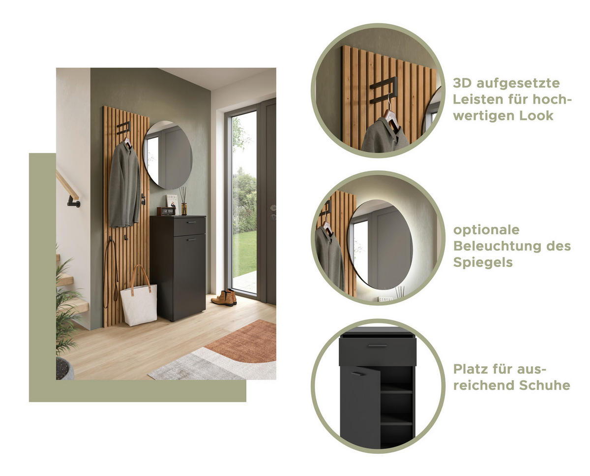 Garderobe Delton Basalt Eiche Artisan Nachbildung B/H/T: ca. 96x192x37 cm Delton - Eiche/Basalt (96,00/192,00/37,00cm) - xonox.home