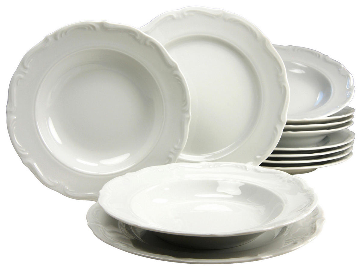 CreaTable Tafelservice Maria Theresia weiß Porzellan 12 tlg. Maria Theresia - weiß - CreaTable