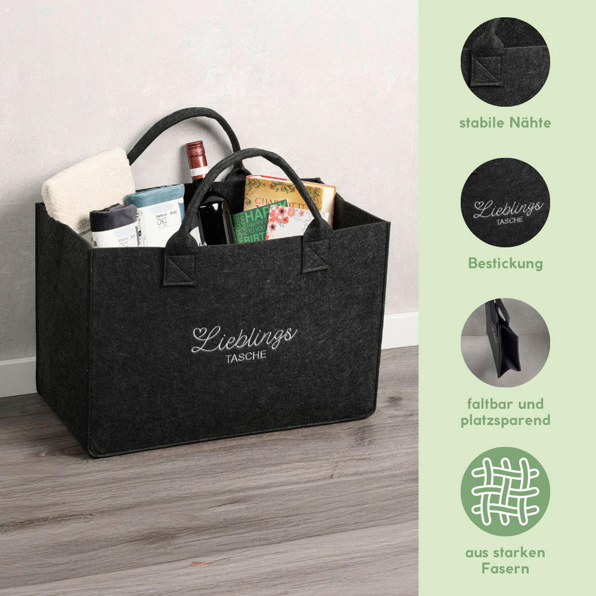 Kesper Tasche Filz grau Polyester B/H/L: ca. 25x34x50 cm Tasche_Filz - grau (50,00/25,00/34,00cm) - Kesper