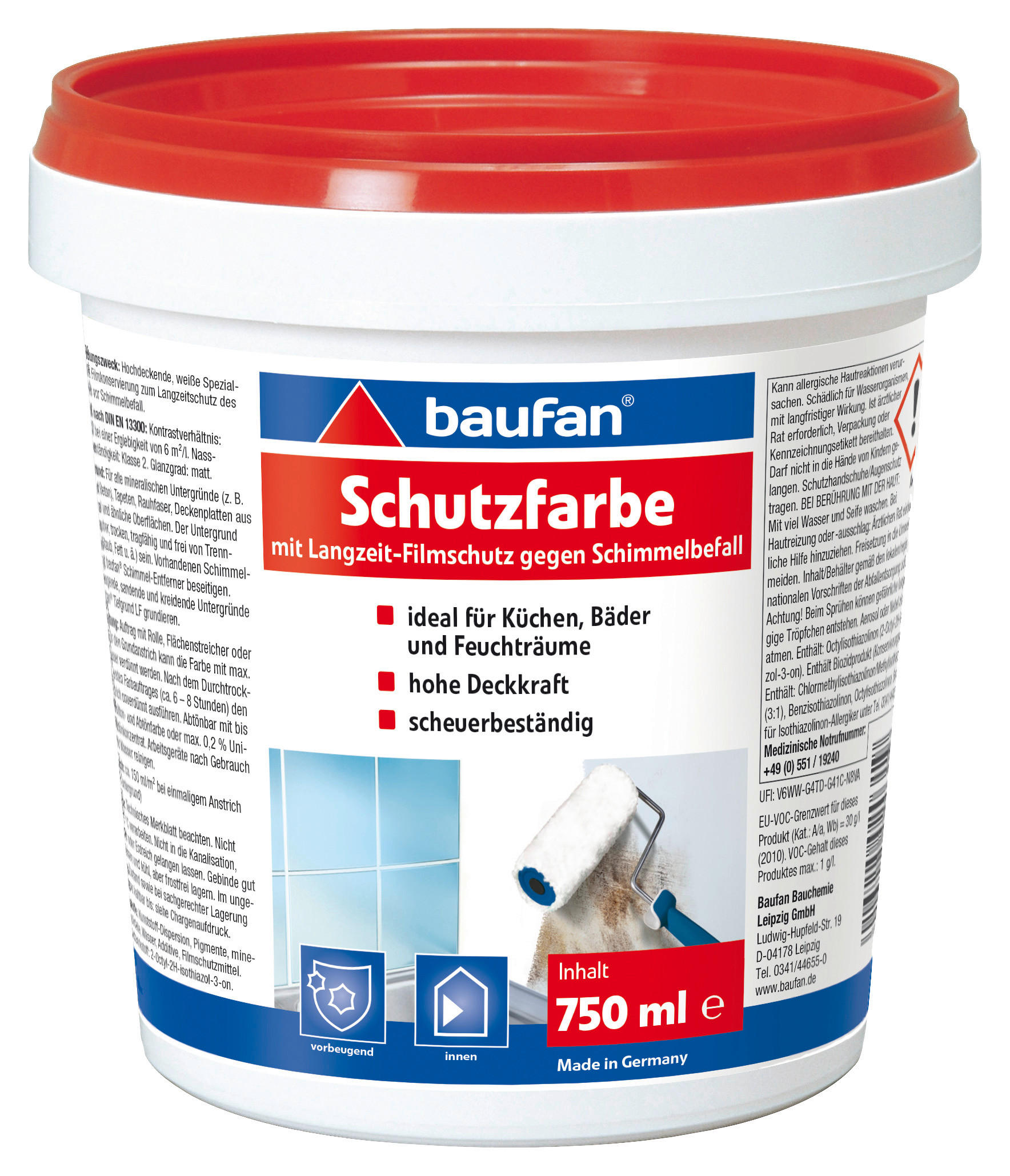 Baufan Anti-Schimmelfarbe weiß ca. 0,75 l Schutzfarbe_Wand+Decke 750ml - weiß (750ml) - Baufan
