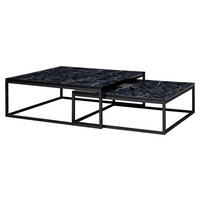 Couchtisch 2er-Set. schwarz Marmor Optik schwarz lackiert 2er-Set. - schwarz - Wohnling