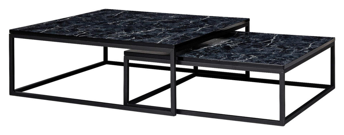 Couchtisch 2er-Set. schwarz Marmor Optik schwarz lackiert 2er-Set. - schwarz - Wohnling