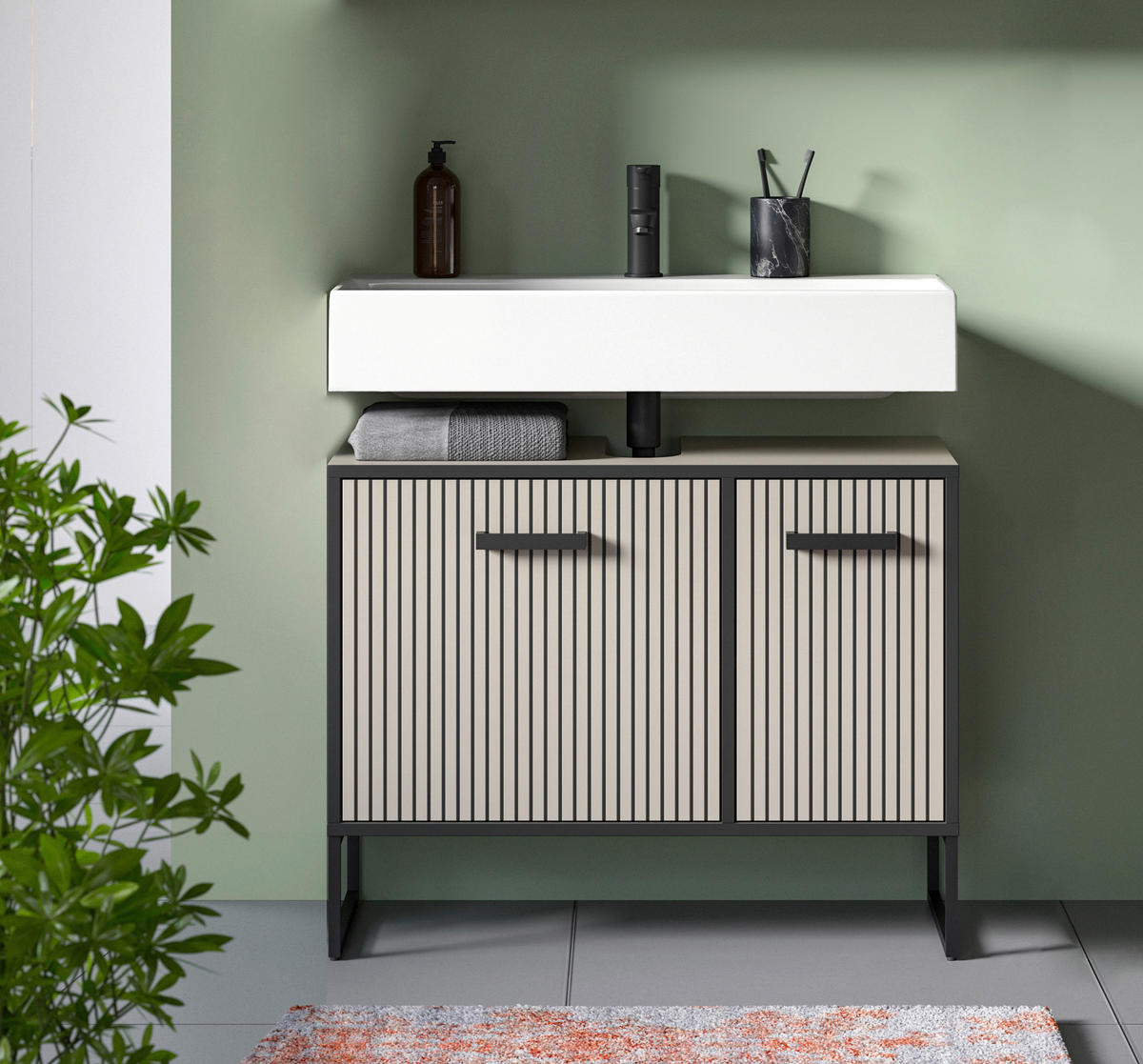 Waschbeckenunterschrank BAGNO schwarz Kaschmirgrau Nachbildung B/H/T: ca. 80x63x36 cm BAGNO - schwarz (80,00/63,00/36,00cm) - xonox.home