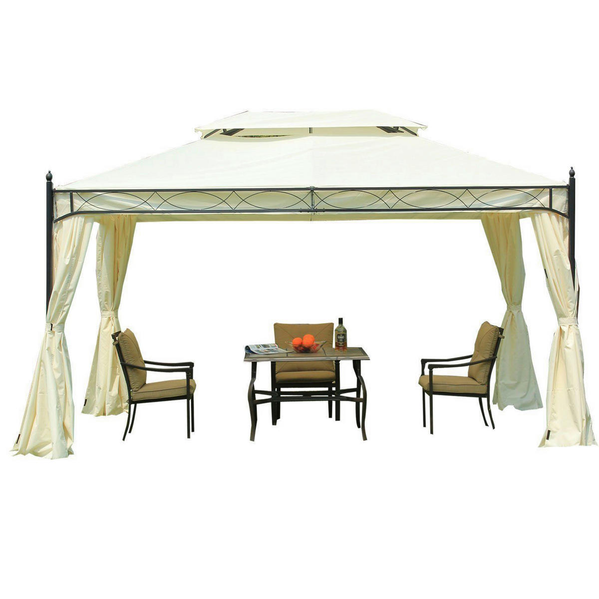 Outsunny Pavillon creme Metall B/H/L: ca. 300x280x400 cm Luxus_Pavillon_mit_Doppeldach - creme/schwarz (400,00/300,00/280,00cm) - Outsunny