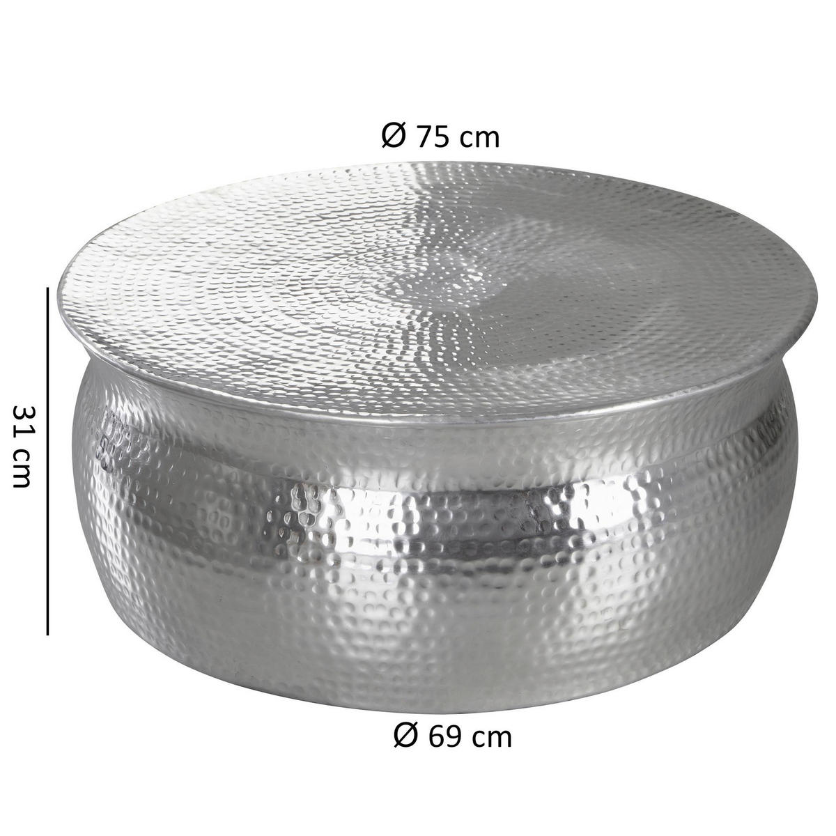 Couchtisch silber B/H/T: ca. 75x31x75 cm Couchtisch - silber (75,00/31,00/75,00cm) - Wohnling