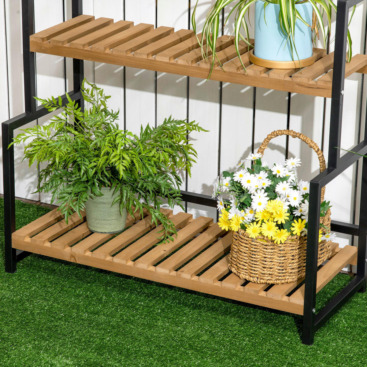 Outsunny Blumenständer natur Holz B/H/L: ca. 36x174x80 cm Blumenständer - natur/schwarz (80,00/36,00/174,00cm) - Outsunny