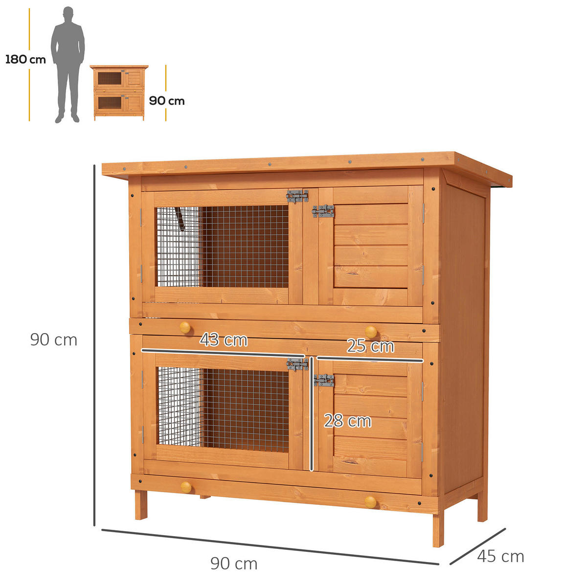 PawHut Kleintierstall grün Holz B/H/L: ca. 45x90x90 cm Kleintierstall - gelb/grün (90,00/45,00/90,00cm) - PawHut