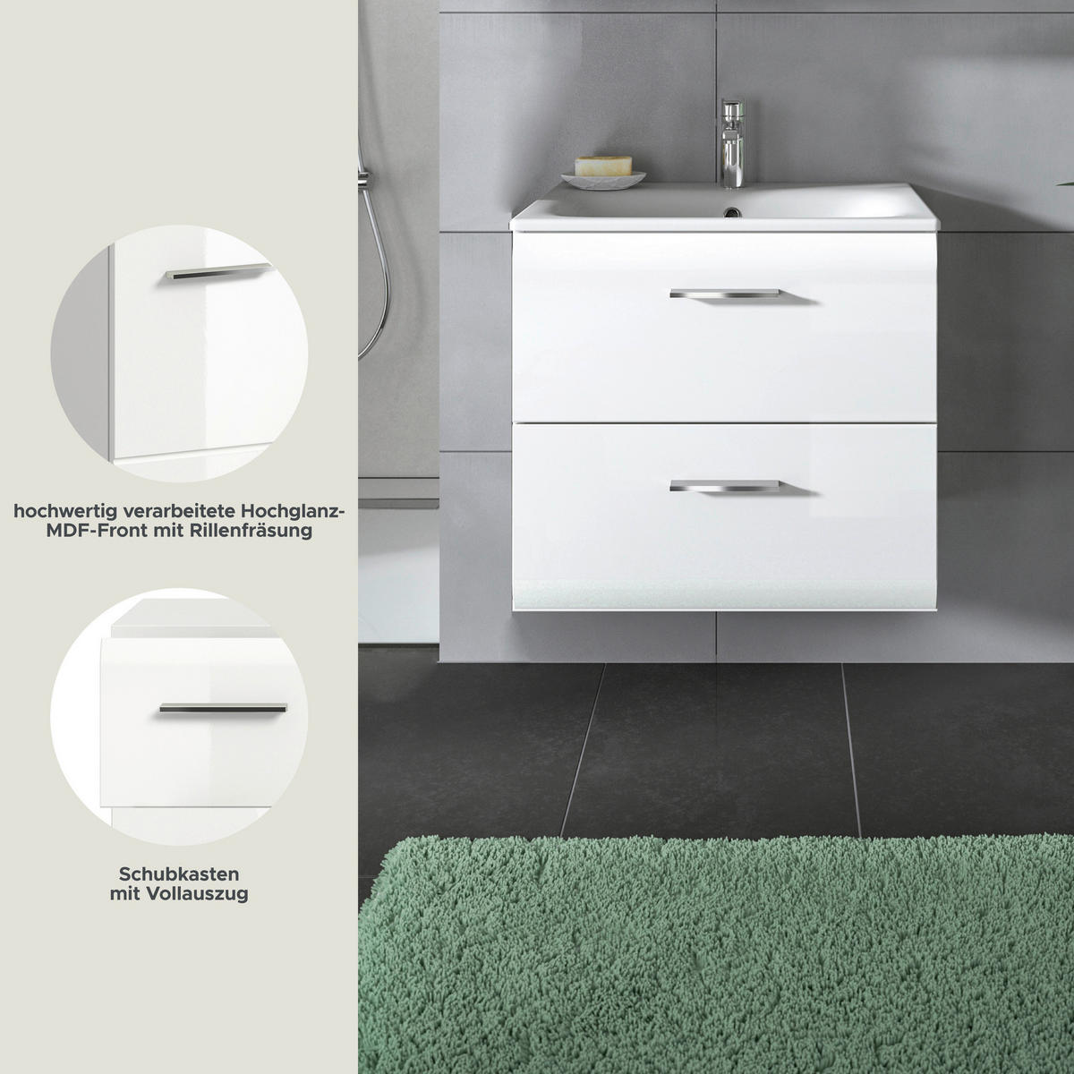 Waschplatz Ice weiß weiß Hochglanz B/H/T: ca. 60x55x46 cm Ice - weiß (60,00/55,00/46,00cm) - xonox.home