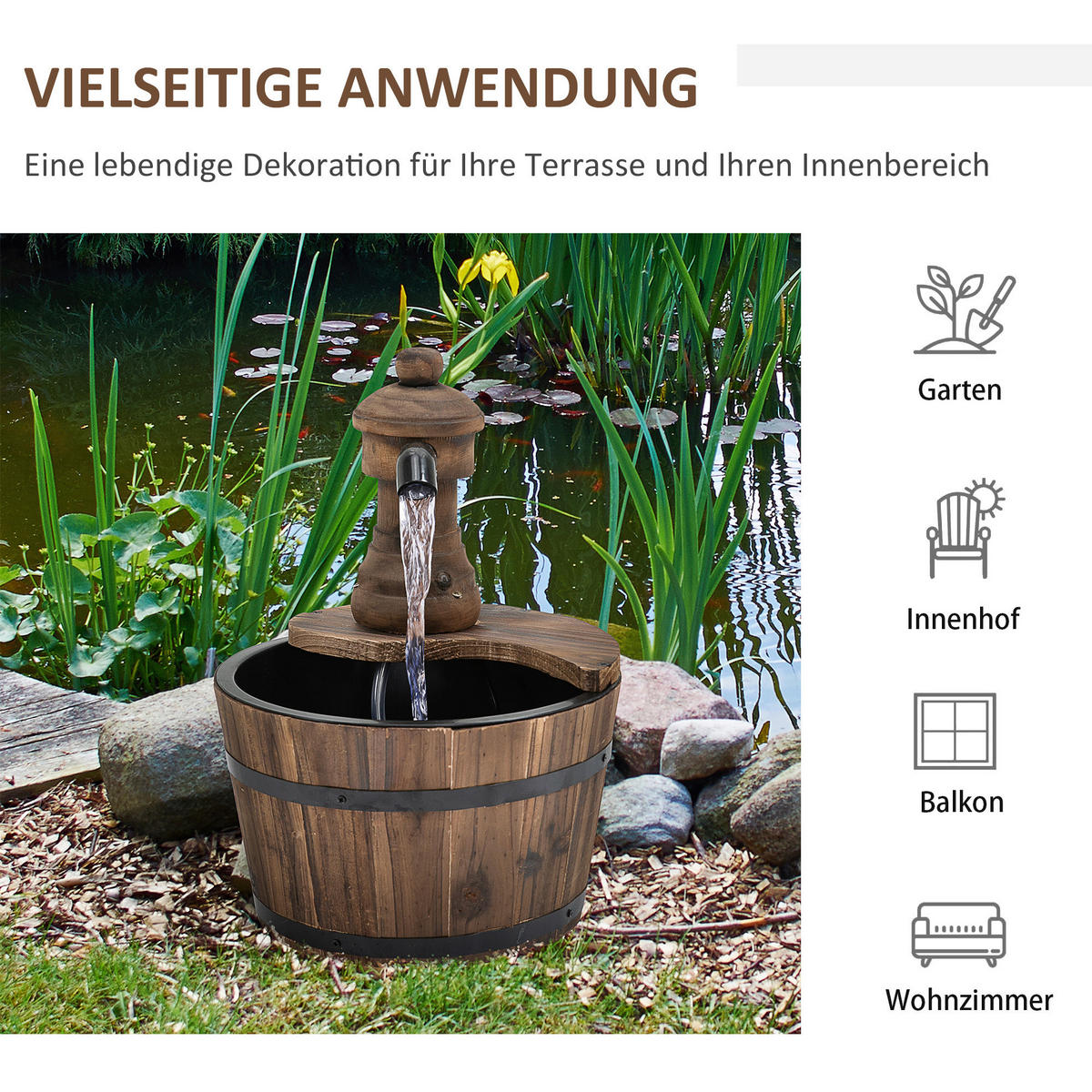 Outsunny Gartenbrunnen natur B/H/L/D: ca. 27x37x27x27 cm Gartenbrunnen - natur (27,00/27,00/37,00cm) - Outsunny