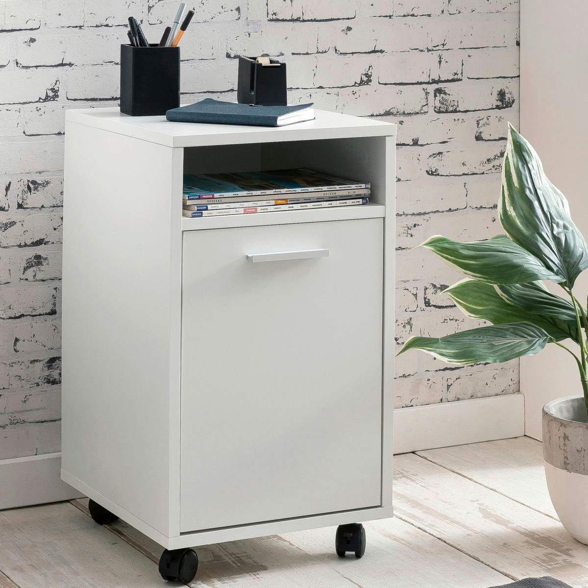 Rollcontainer weiß Spanplatte B/H/T: ca. 33x60x38 cm Rollcontainer - weiß (33,00/60,00/38,00cm) - Wohnling