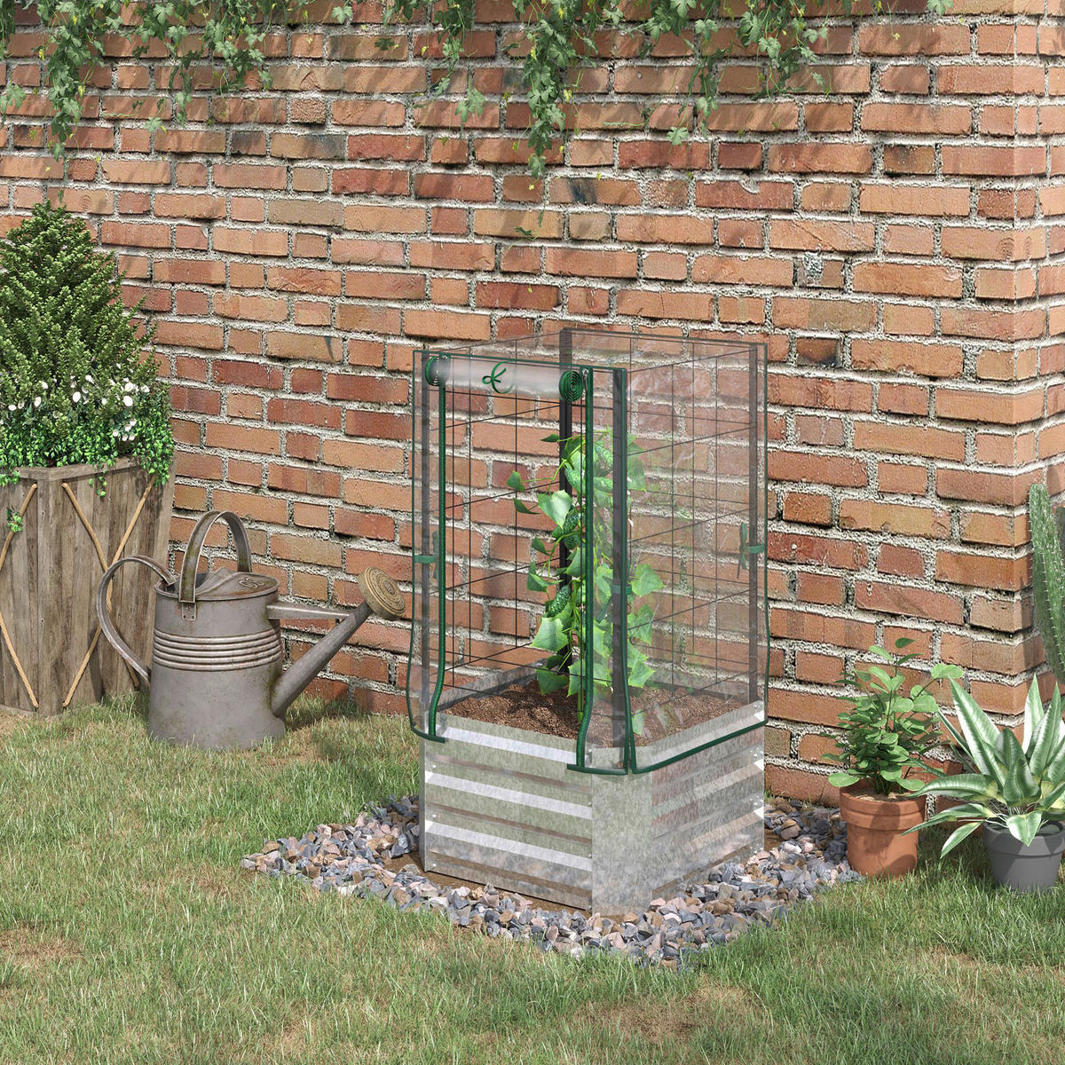 Outsunny Hochbeet silber Stahl B/H/L: ca. 53x90x53 cm Hochbeet - grün/silber (53,00/53,00/90,00cm) - Outsunny