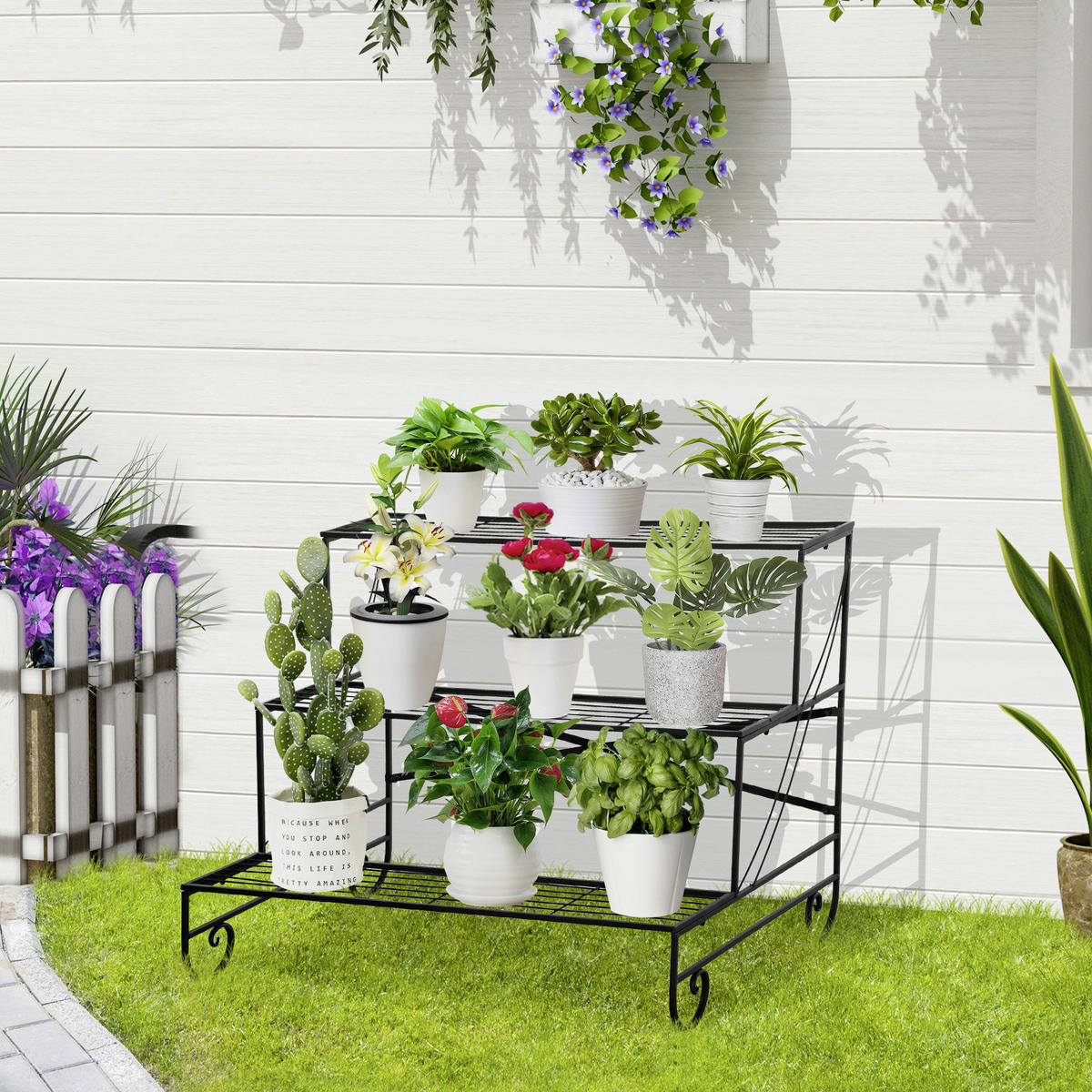 Outsunny Blumenregal schwarz Metall B/H/L: ca. 63x72x95 cm Blumenregal - schwarz (95,00/63,00/72,00cm) - Outsunny