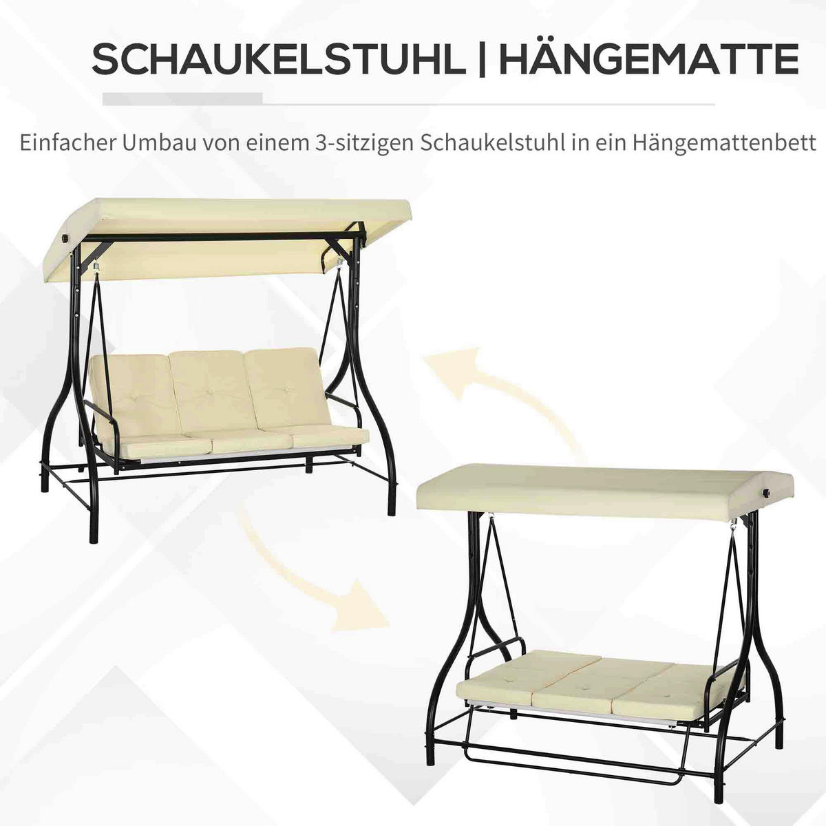 Outsunny Hollywoodschaukel beige Stahl B/H/L: ca. 117x175x195 cm Hollywoodschaukel - beige (195,00/117,00/175,00cm) - Outsunny