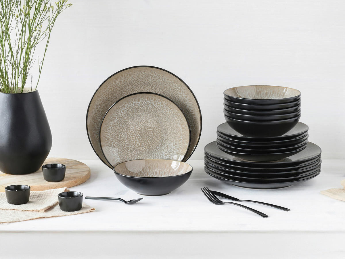 CreaTable Tellerset Malmö beige Steinzeug 18 tlg. Malmö - beige - CreaTable