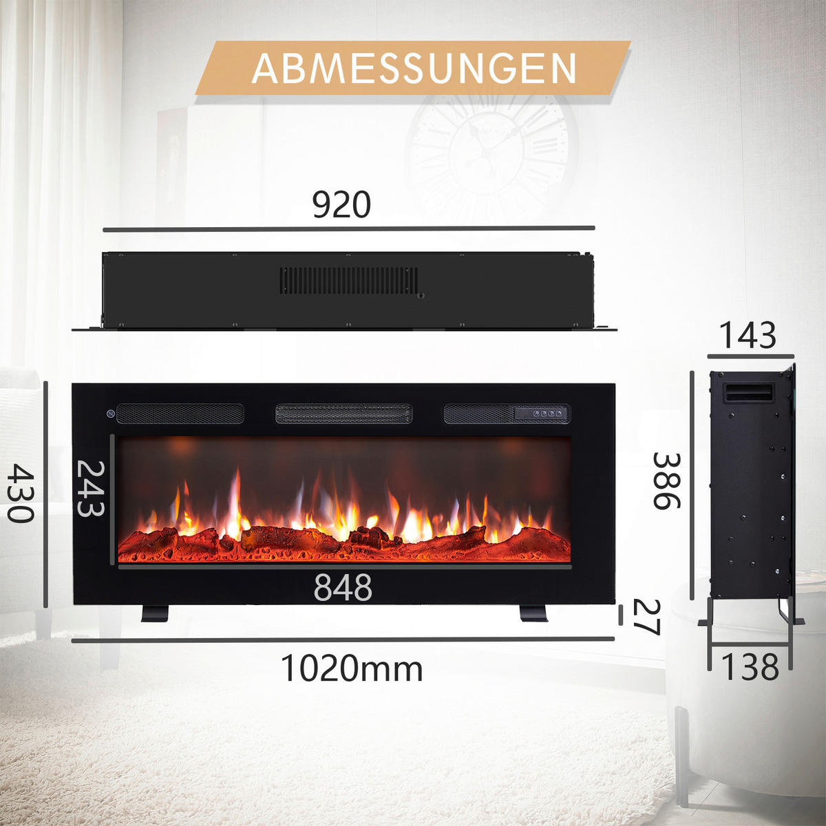 Balderia Elektrischer-Kamin B/H/T: ca. 102x43x14,3 cm Elektrischer_Kamin Leif 40 - (102,00/43,00/14,30cm) - Balderia