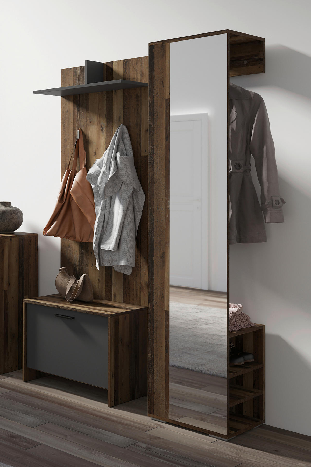 Garderobenset BEN Set 3-tlg. anthrazit BEN Set 3-tlg. - anthrazit - byLIVING