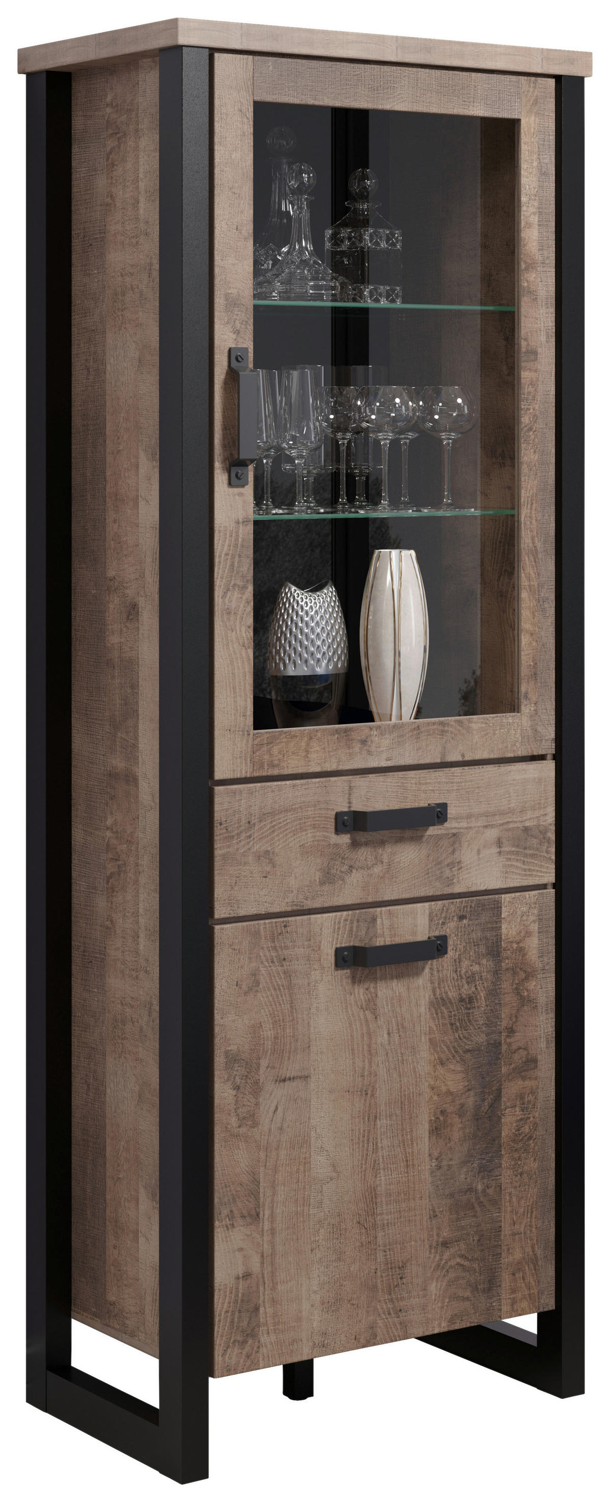 Standvitrine Emile Eiche Tabak Nachbildung B/H/T: ca. 70x195x45 cm Emile - Eiche (70,00/195,00/45,00cm) - Trendteam