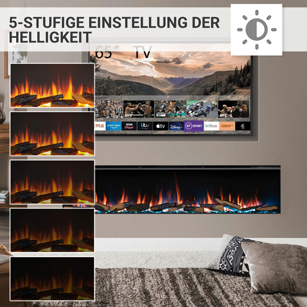 Balderia Elektrischer-Kamin B/H/T/L: ca. 182,8x49,5x21x182,8 cm Elektro-Kamin Athena 72" - (182,80/182,80/49,50cm) - Balderia