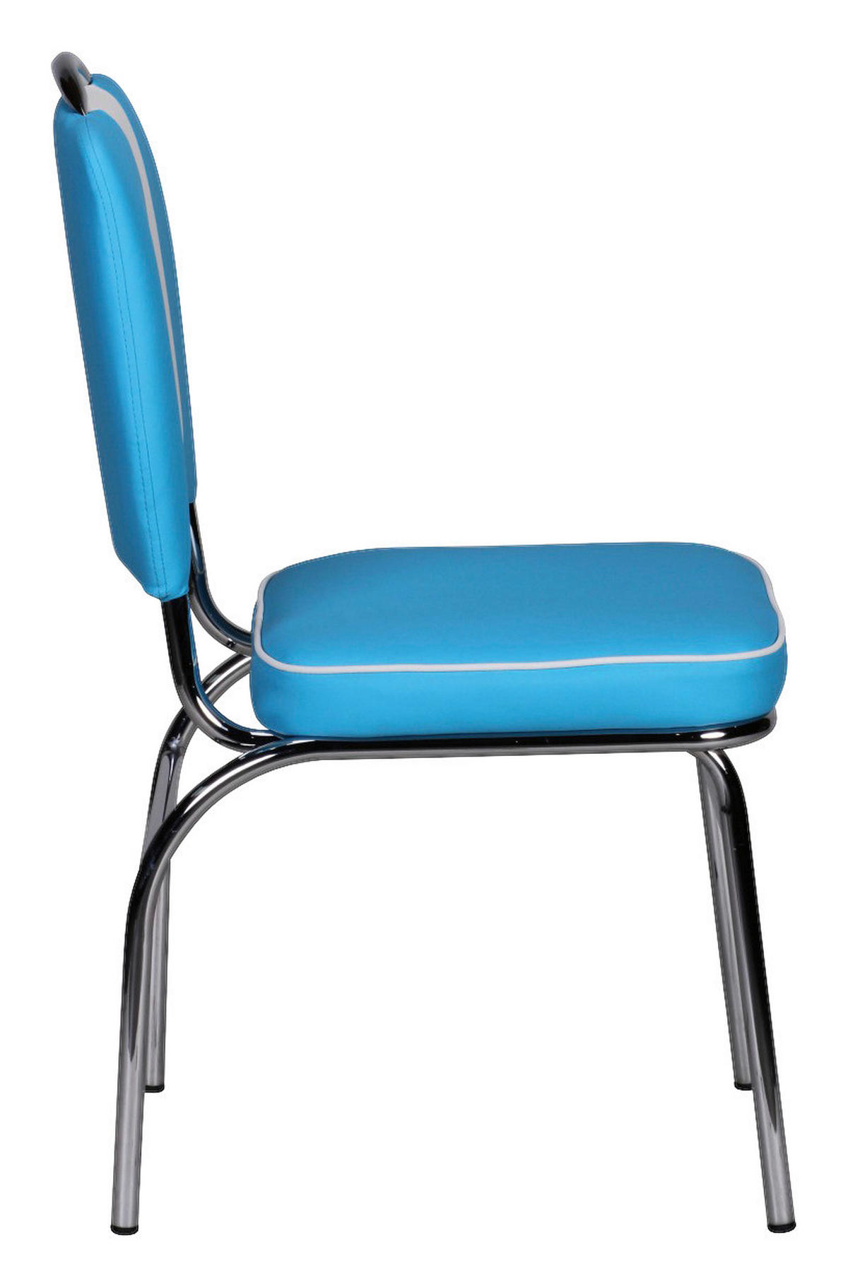Stuhl blau weiß Chrom Kunstleder Metall Kunstleder B/H/T: ca. 47x90x45 cm Esszimmerstuhl - blau/weiß (47,00/90,00/45,00cm) - Wohnling