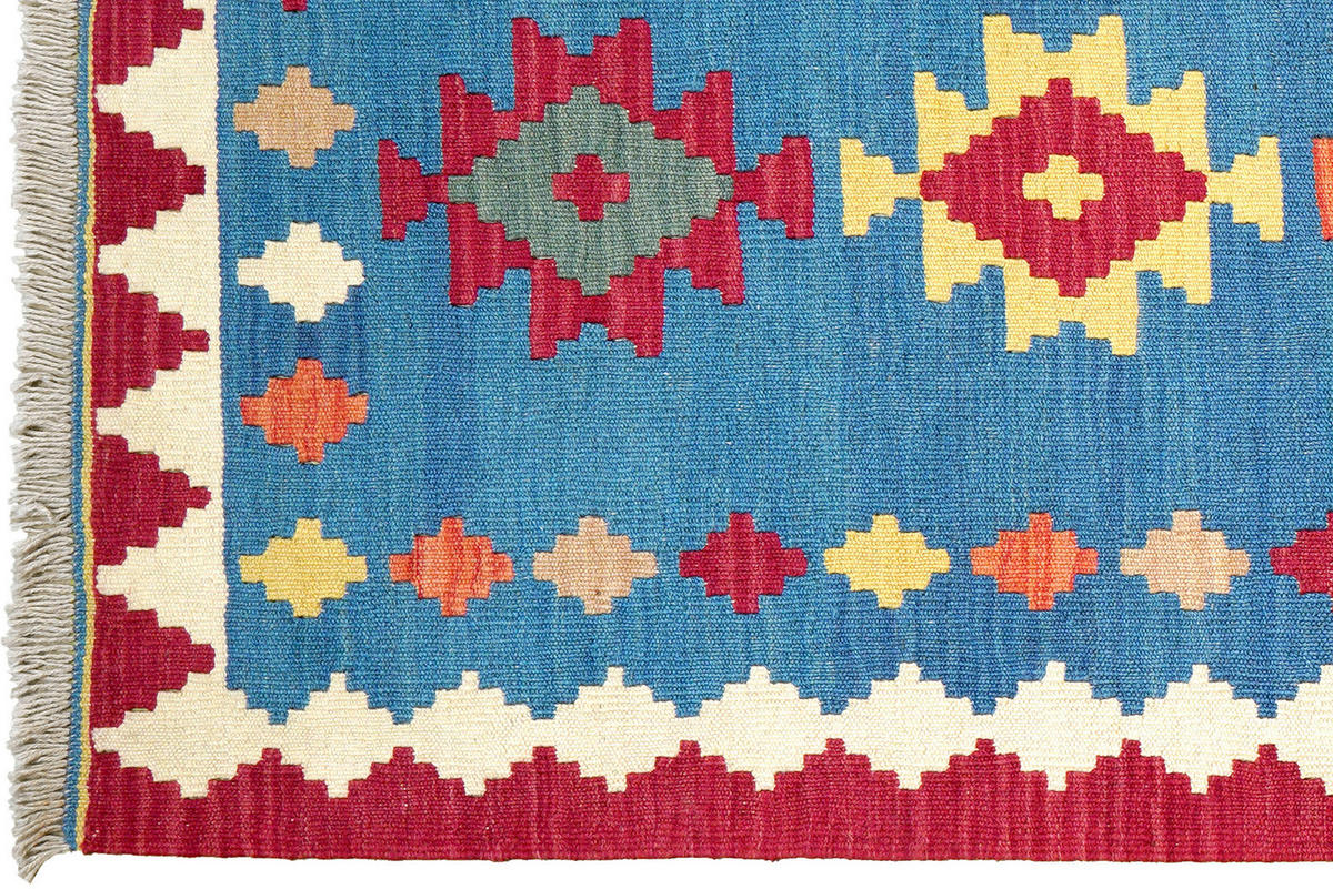 PersaTepp Teppich Kelim Gashgai blau B/H/L: ca. 85x1x298 cm Kelim Gashgai - blau/beige (298,00/85,00/1,00cm) - PersaTepp