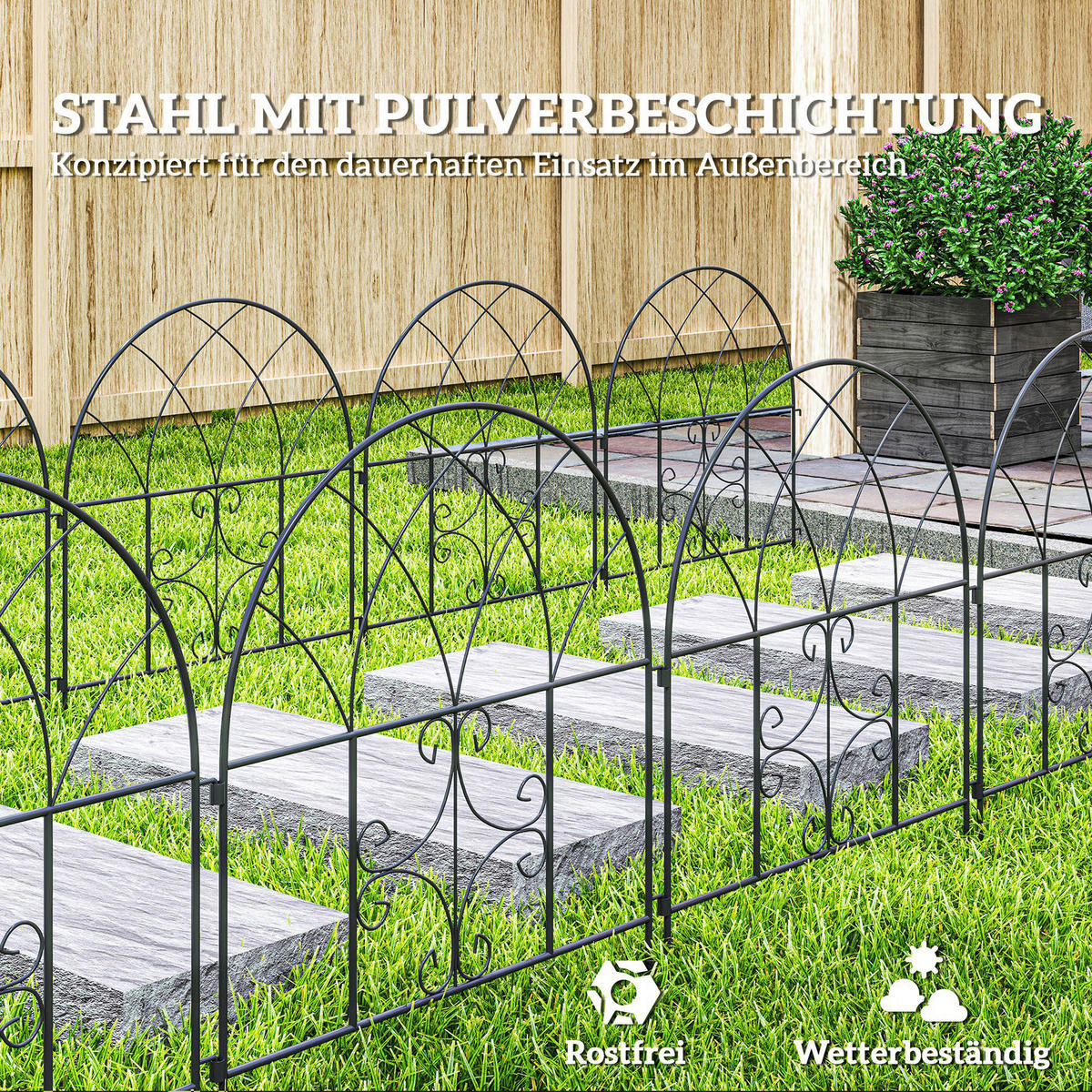 Outsunny Gartenzaun schwarz Stahl B/H/L: ca. 1x70x300 cm Gartenzaun - schwarz (300,00/1,00/70,00cm) - Outsunny