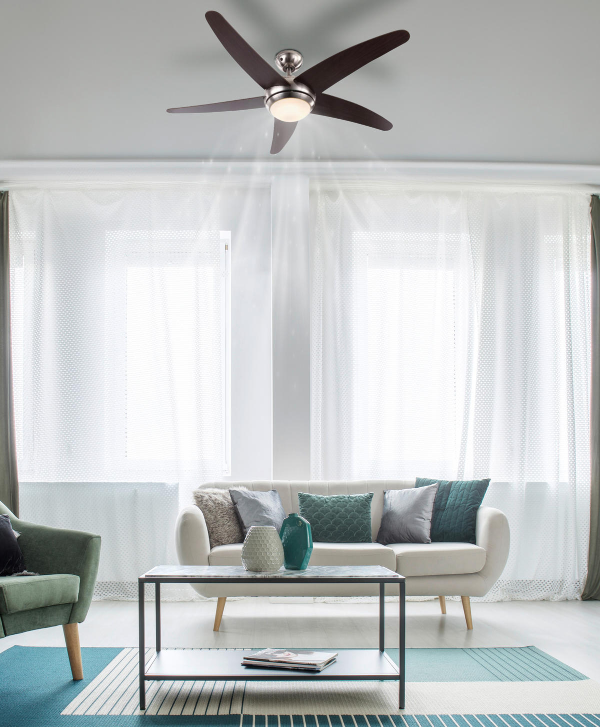 GLOBO Deckenventilator 306 nickel matt Opal H/D: ca. 37x132 cm max. 80 W Deckenventilator_Fabiola - nickel matt/Opal (132,00/37,00cm) - GLOBO