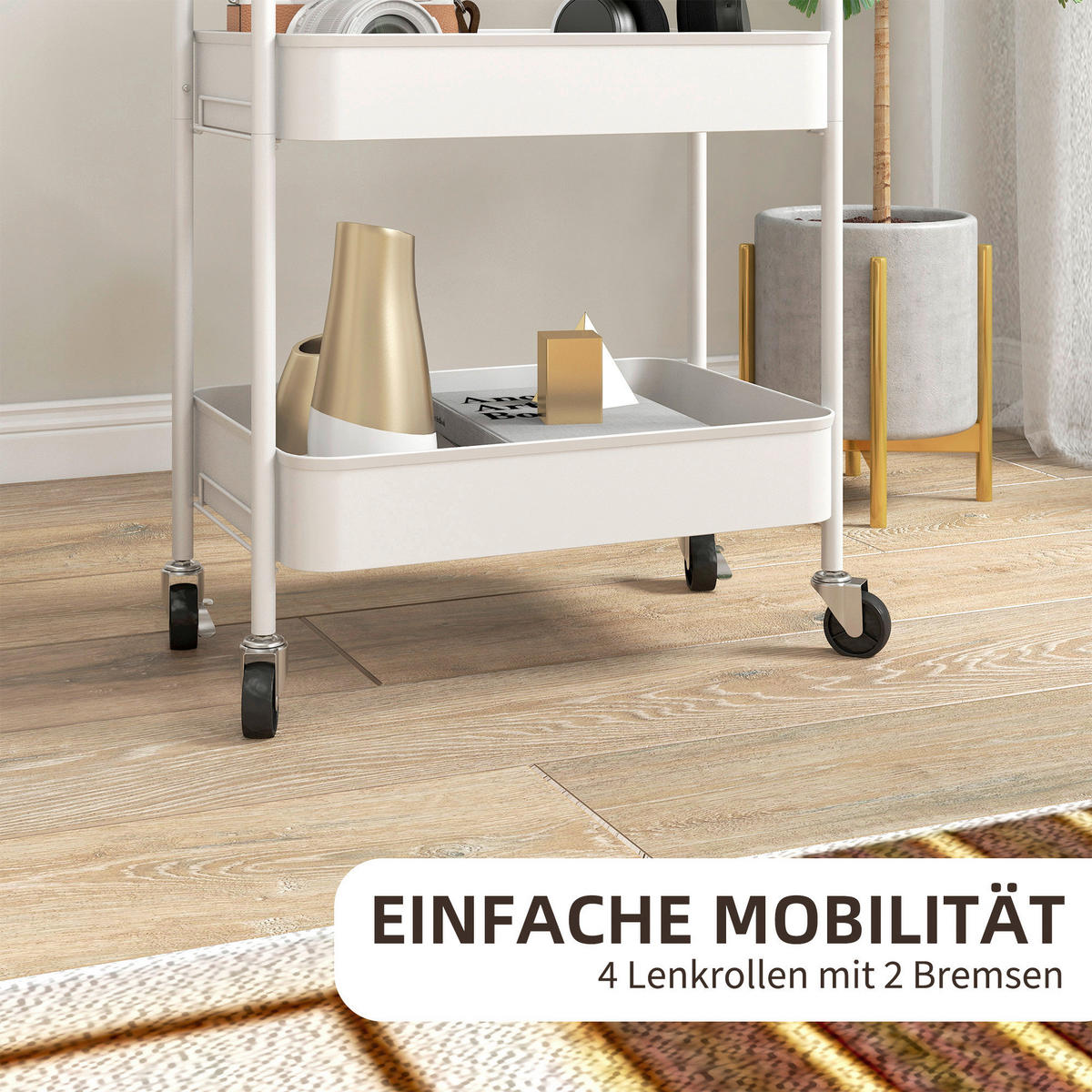 HOMCOM Küchenwagen weiß Polypropylen B/H/L: ca. 30,6x45x79 cm Küchenwagen - weiß (79,00/30,60/45,00cm) - HOMCOM