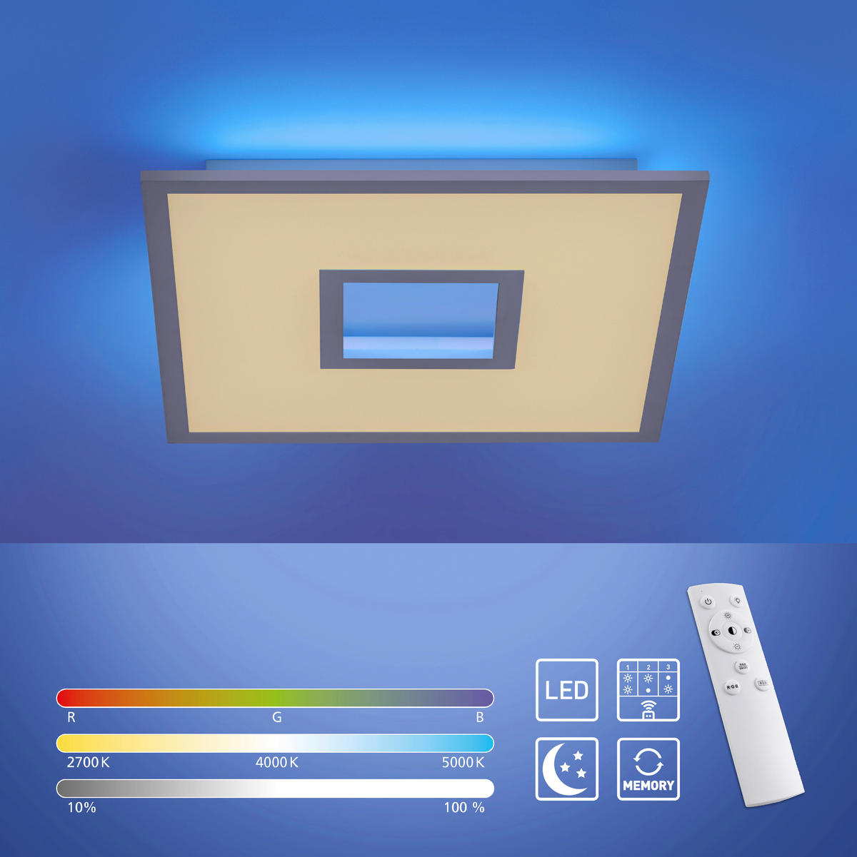 Just Light LED-Deckenleuchte RECESS 11645-16 weiß Kunststoff Metall B/H/T: ca. 45x5x45 cm 1 Brennstellen RECESS - weiß (45,00/5,00/45,00cm) - Just Light
