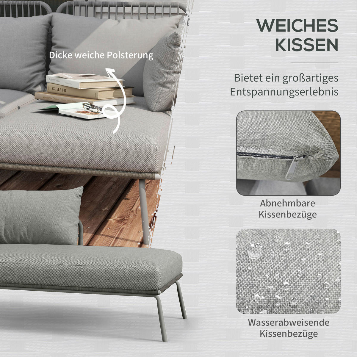 Outsunny Gartensitzgruppe 3tlg. hellgrau Polyester B/H/L: ca. 77x82x125 cm Gartensitzgruppe 3tlg. - hellgrau (125,00/77,00/82,00cm) - Outsunny