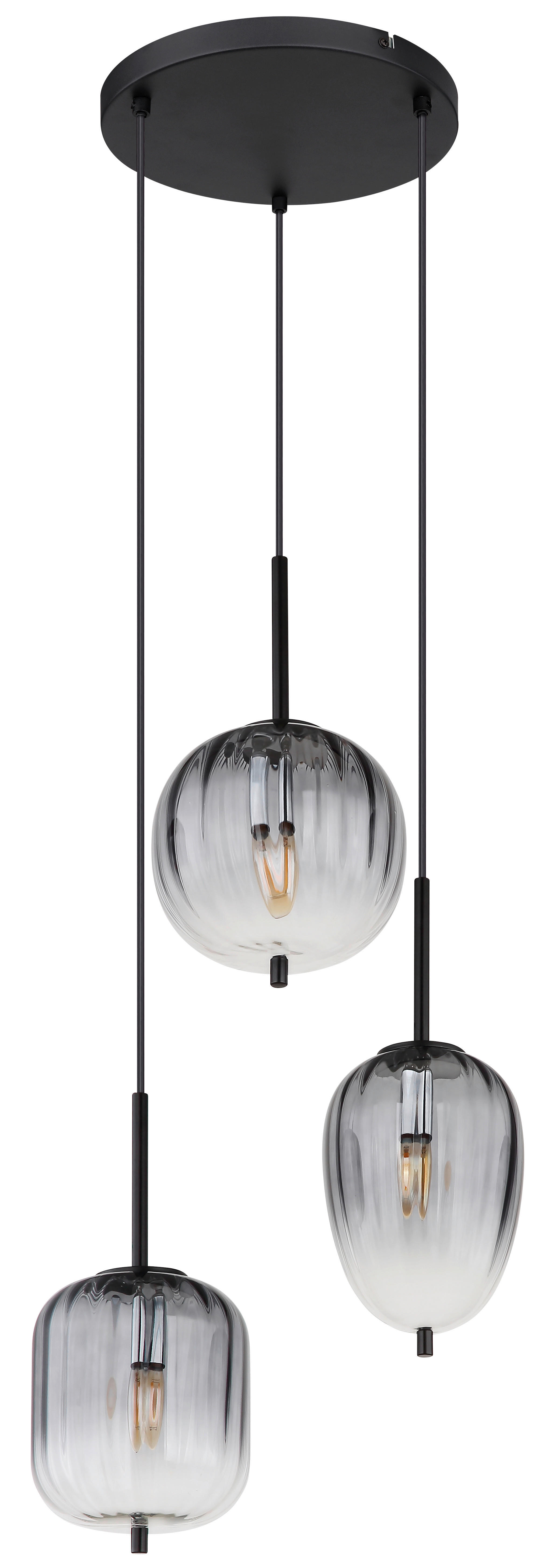 GLOBO Pendelleuchte mattschwarz Glas Metall H/D: ca. 120x46 cm 3.0 Brennstellen 15215-3 - mattschwarz (46,00/120,00cm) - GLOBO
