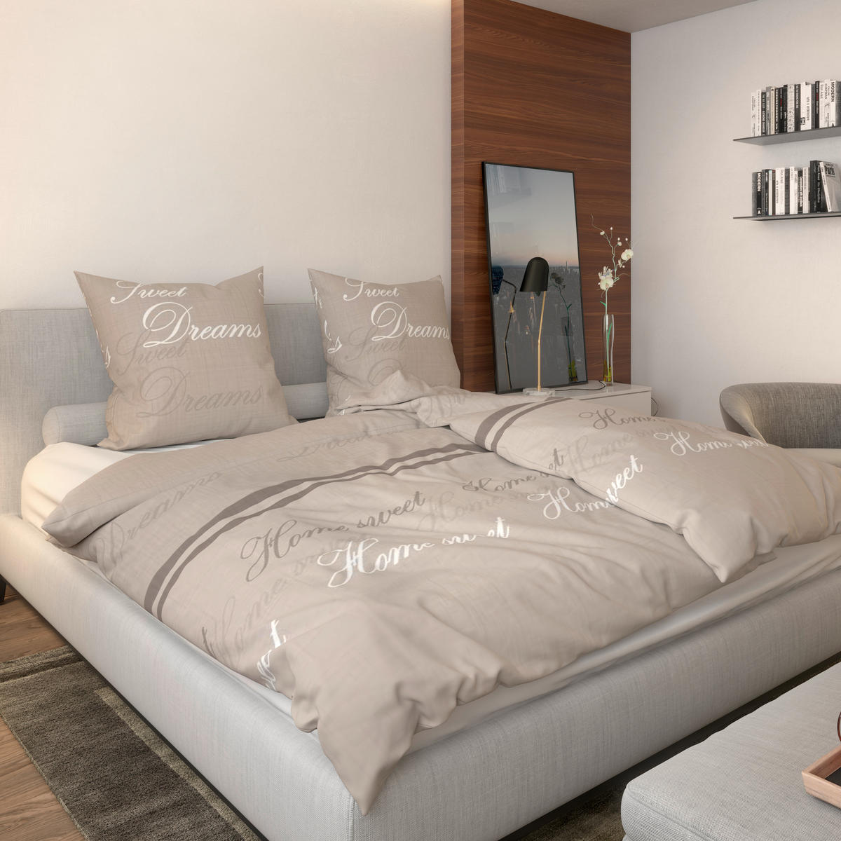 Baumwoll Bettwäsche Renforce Bettwäsche_Renforce_Sweet_Home - Cappuccino (135,00/200,00cm)
