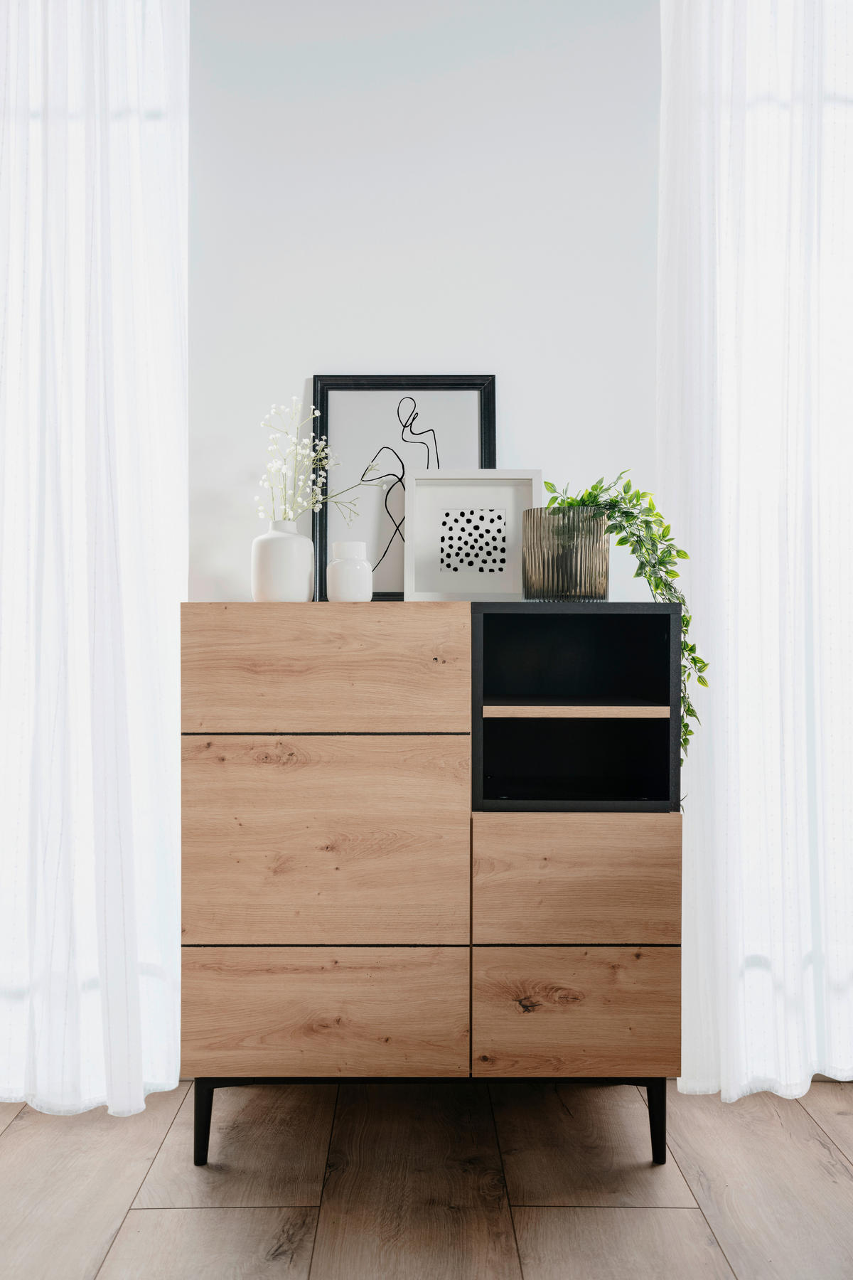 Kommode Nola Eiche Artisan Nachbildung schwarz B/H/T: ca. 80x90x42 cm Nola - Eiche/schwarz (80,00/90,00/42,00cm)