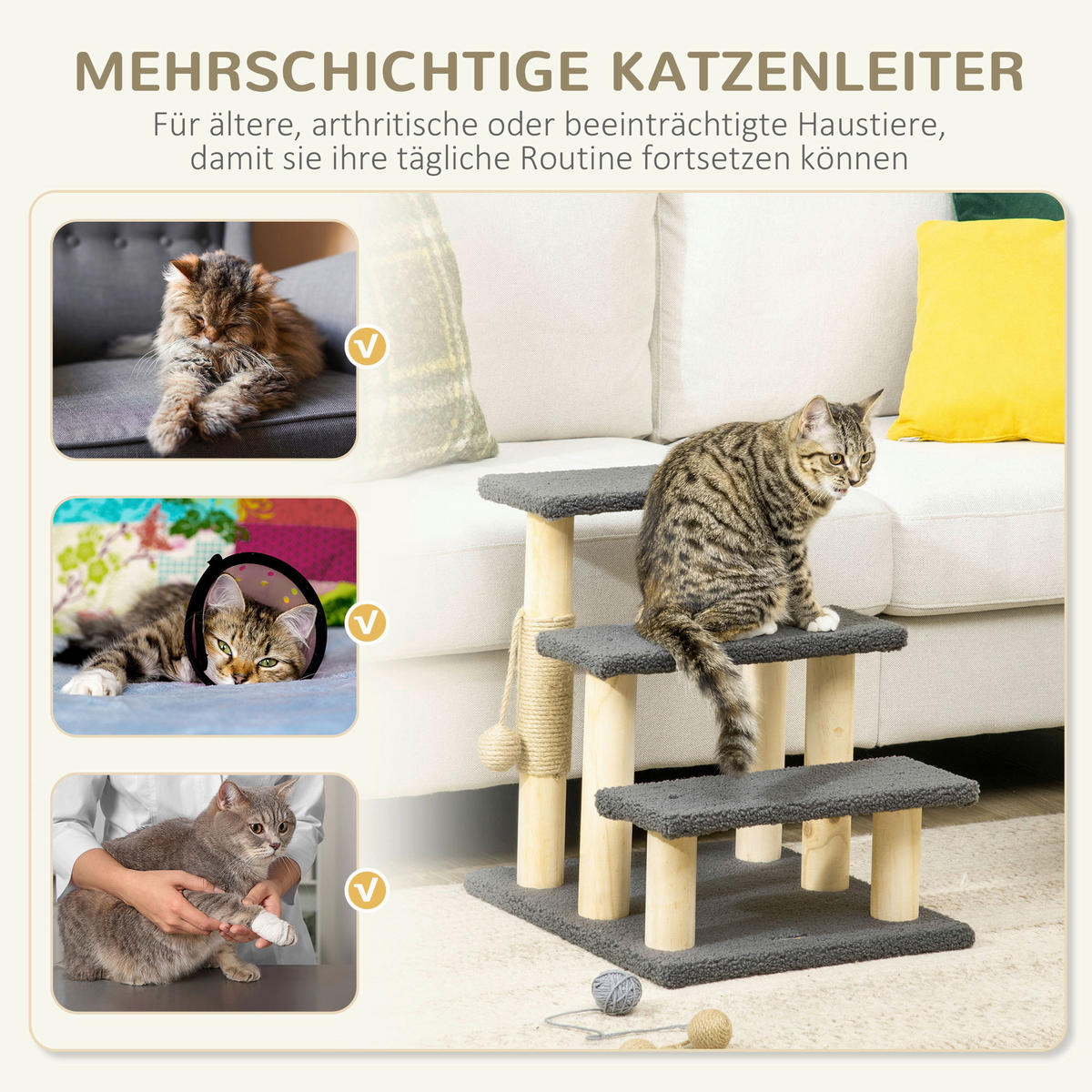 PawHut Kratzbaum natur Kiefer B/H/L: ca. 40x48x45 cm Kratzbaum - natur/grau (45,00/40,00/48,00cm) - PawHut