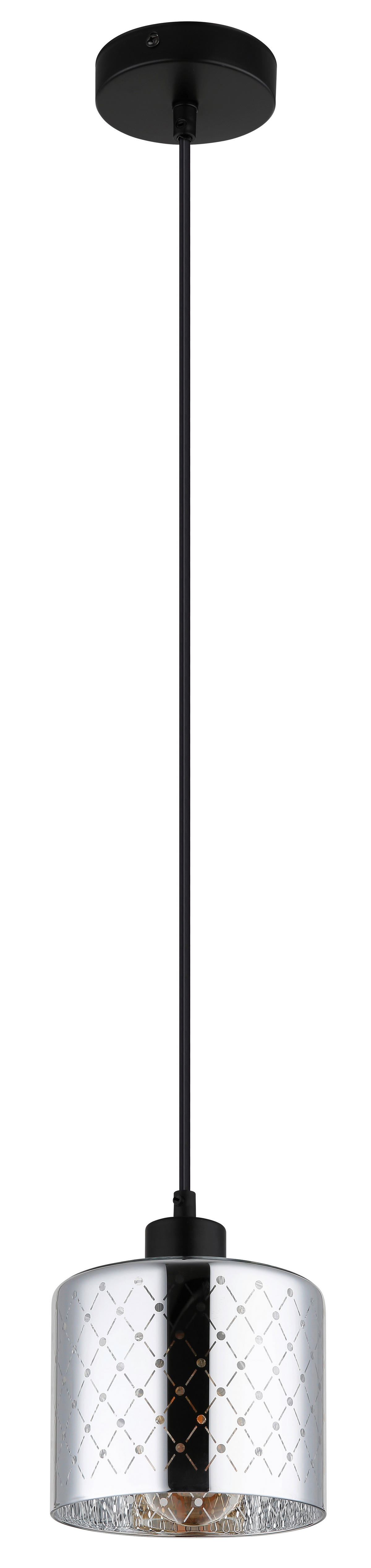 GLOBO Hängeleuchte Chrom klar mattschwarz Metall Glas PVC H/D: ca. 120x15 cm E27 1 Brennstellen ALONSO - klar/Chrom (15,00/120,00cm) - GLOBO