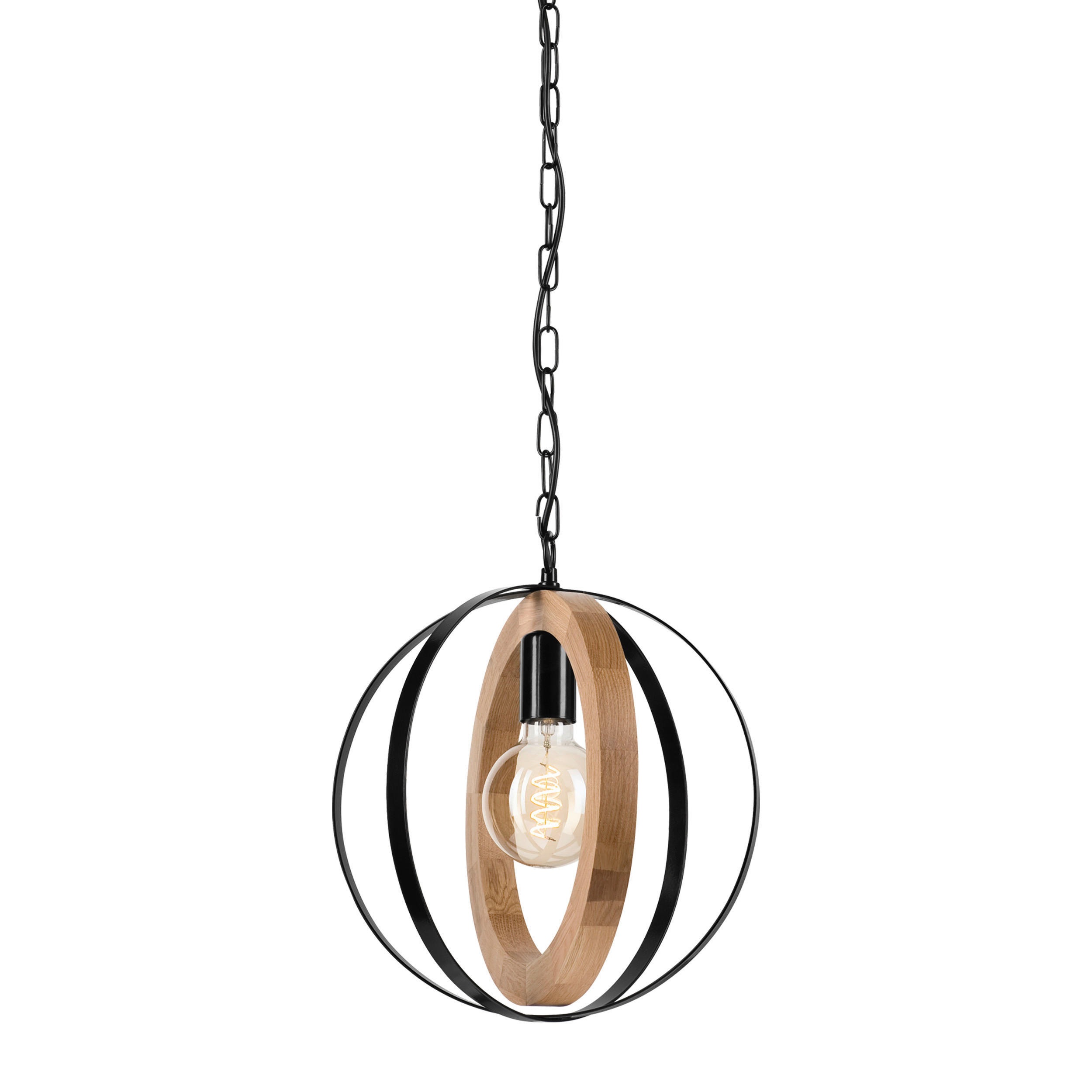 Lamkur Hängeleuchte Eiche schwarz Holz Stahl B/H/L: ca. 31x105x31 cm E27 1 Brennstellen ONDA - Eiche/schwarz (31,00/31,00/105,00cm) - Lamkur