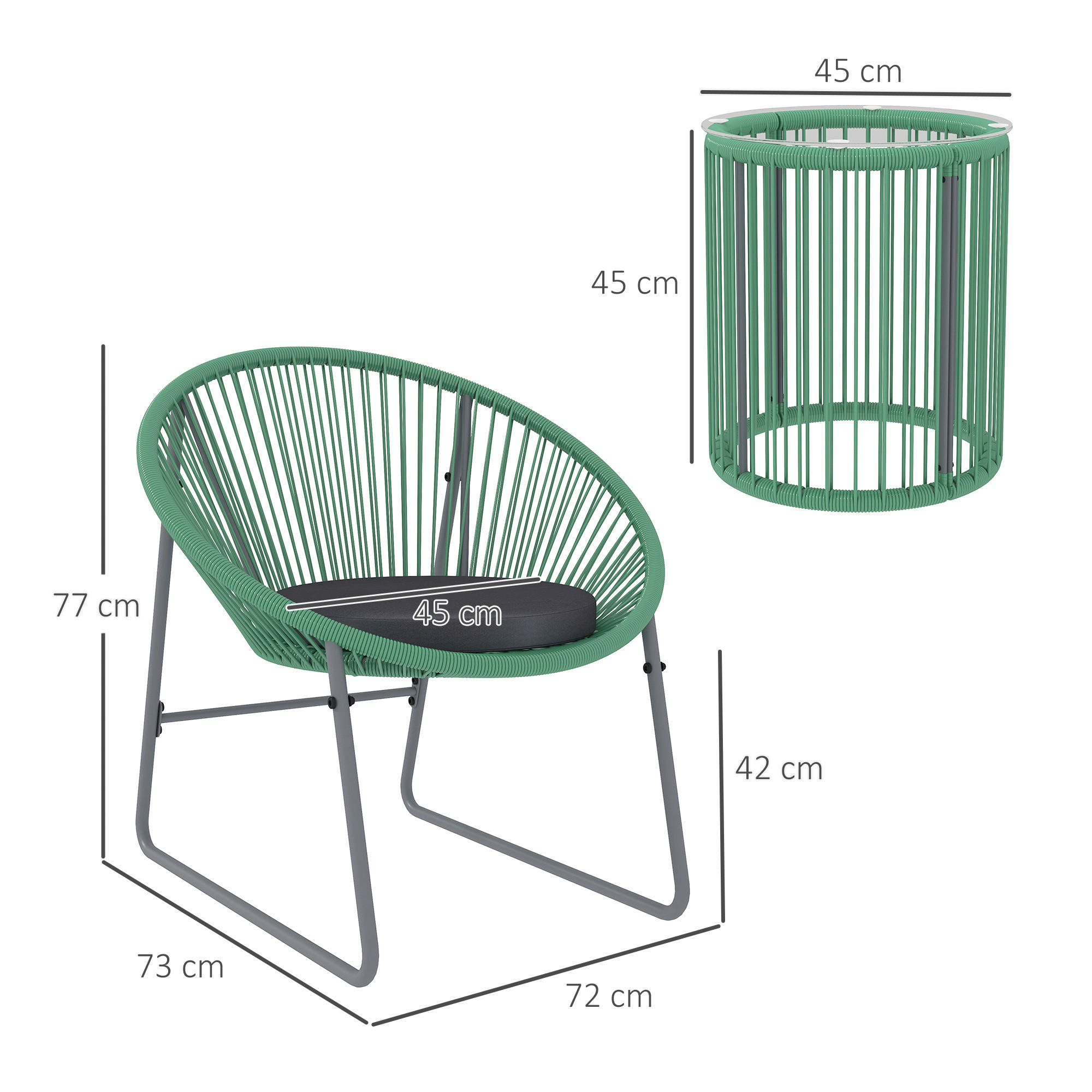 Outsunny Balkonmöbel-Set grün Polyethylen B/H/L: ca. 72x77x73 cm Balkonmöbel Set - grün (73,00/72,00/77,00cm) - Outsunny