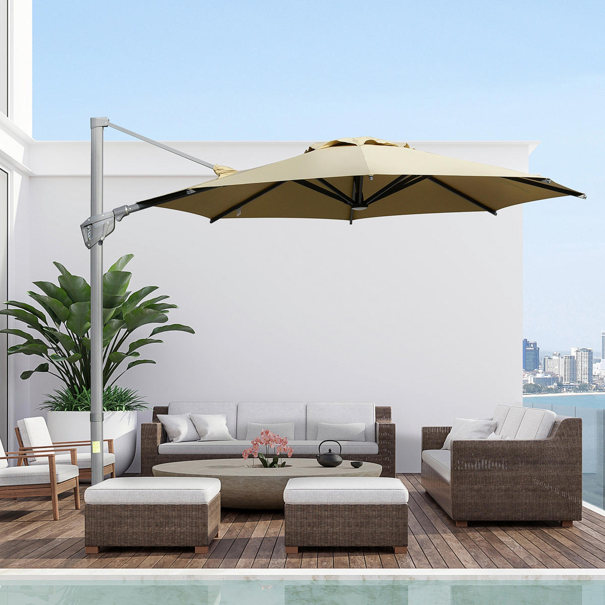 Outsunny Sonnenschirm khaki Aluminium B/H/L: ca. 298x269x298 cm Sonnenschirm - khaki (298,00/298,00/269,00cm) - Outsunny