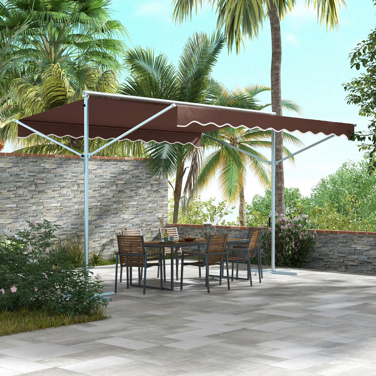 Outsunny Markise braun B/H/L: ca. 298x395x255 cm Standmarkise - braun (255,00/298,00/395,00cm) - Outsunny