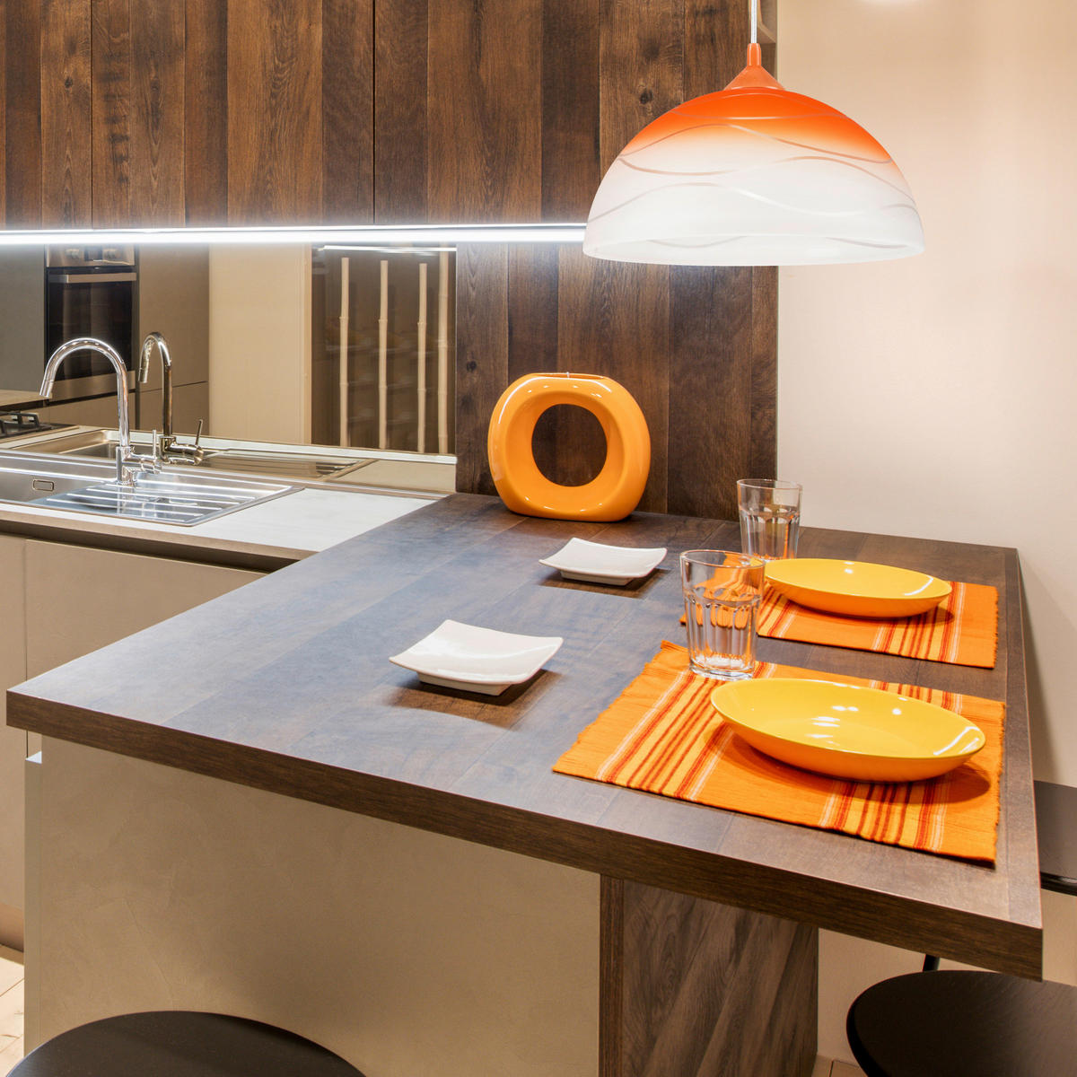 Lamkur Hängeleuchte orange Glas B/H/L: ca. 31x17x31 cm E27 1 Brennstellen Hängeleuchte - orange (31,00/31,00/17,00cm) - Lamkur