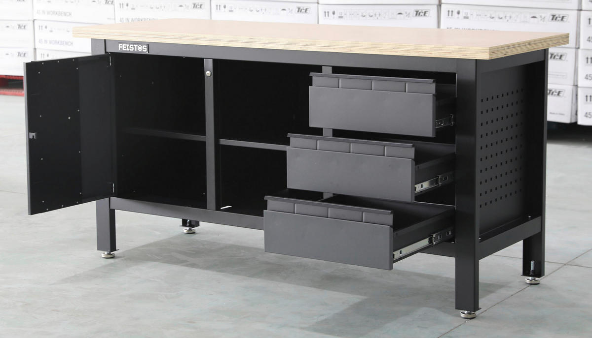 Feistos Werkbank Heros anthrazit Metall B/H/L: ca. 169x87x60 cm Heros - schwarz/anthrazit (60,00/169,00/87,00cm) - Feistos