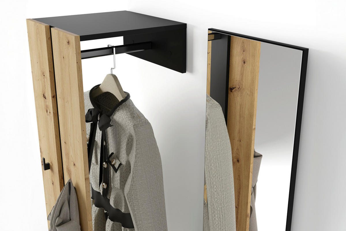 Garderobenset NANTE Eiche schwarz B/H/T: ca. 100x186x40 cm NANTE - Eiche/schwarz (100,00/186,00/40,00cm) - byLIVING