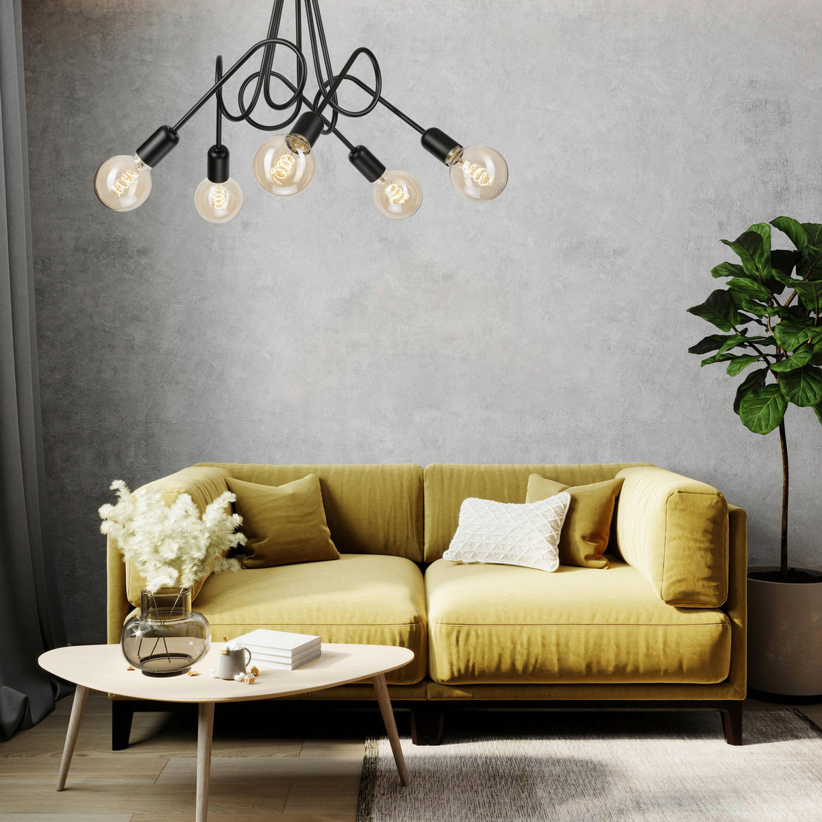 Lamkur Kronleuchter schwarz Stahl B/H/L: ca. 39x54x54 cm E27 5 Brennstellen Lizzy - schwarz (54,00/39,00/54,00cm) - Lamkur