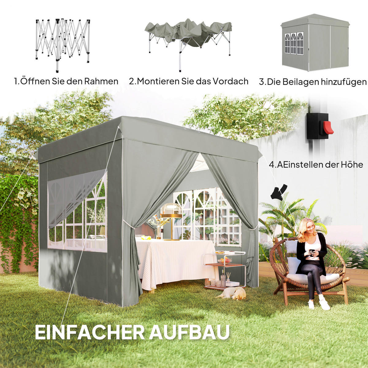 Outsunny Pavillon hellgrau Polyester B/H/L: ca. 248x270x248 cm Pavillon - hellgrau (248,00/248,00/270,00cm) - Outsunny